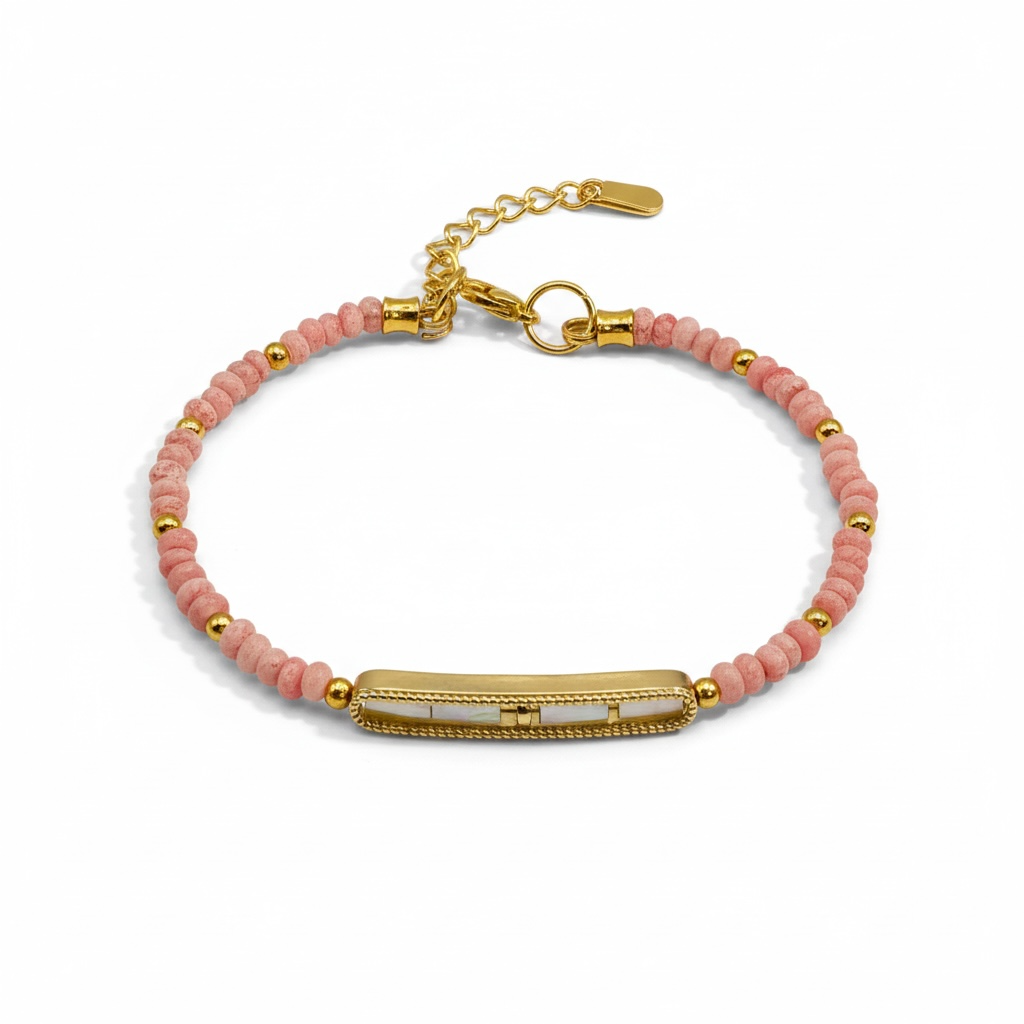 Pink Freckled Jade Donut Bead Bracelet, 7.75–8 Inch Beaded Bracelet, Handmade Jade Jewelry