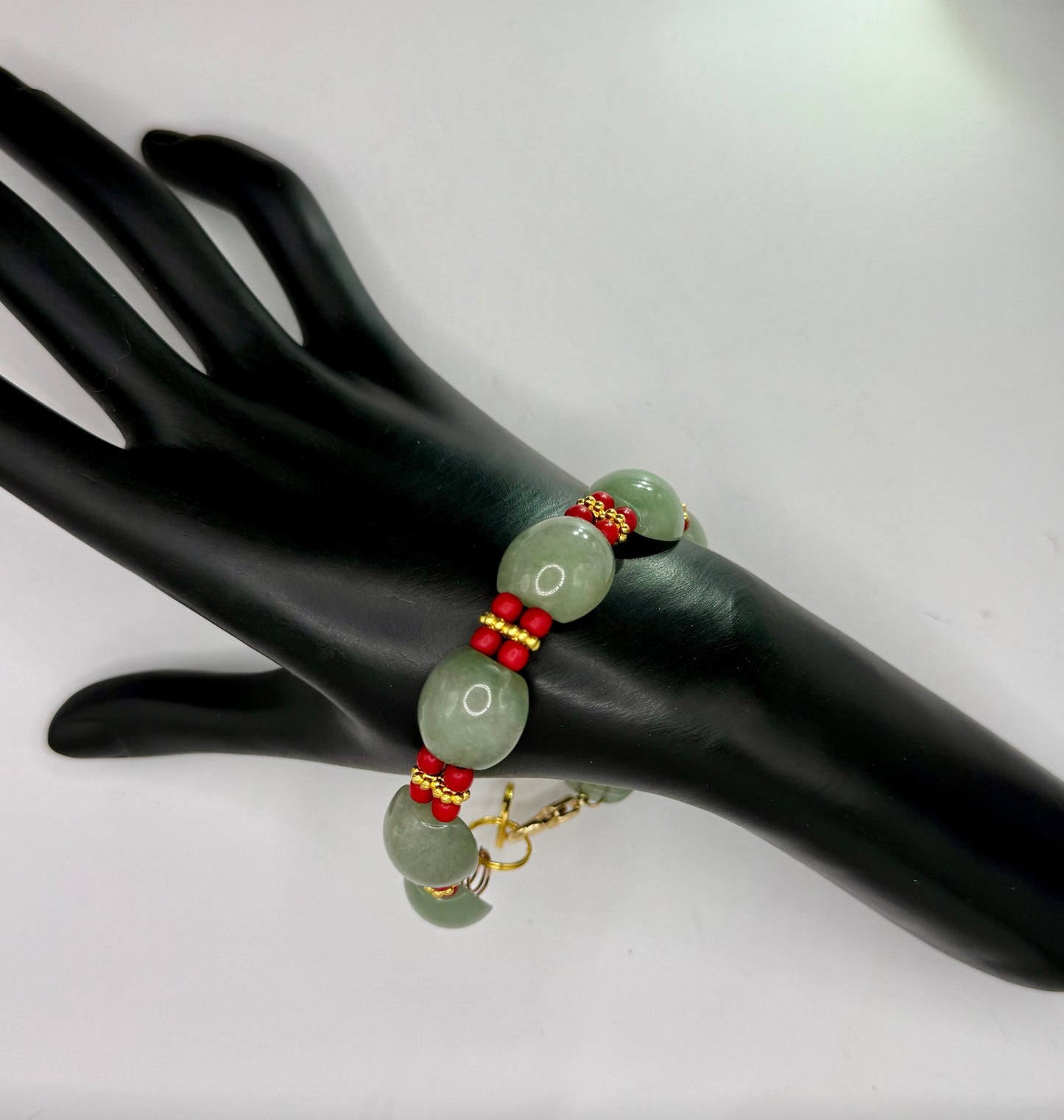 Green Jade & Red Dyed Turquoise Clasp Bracelet – 7.75”