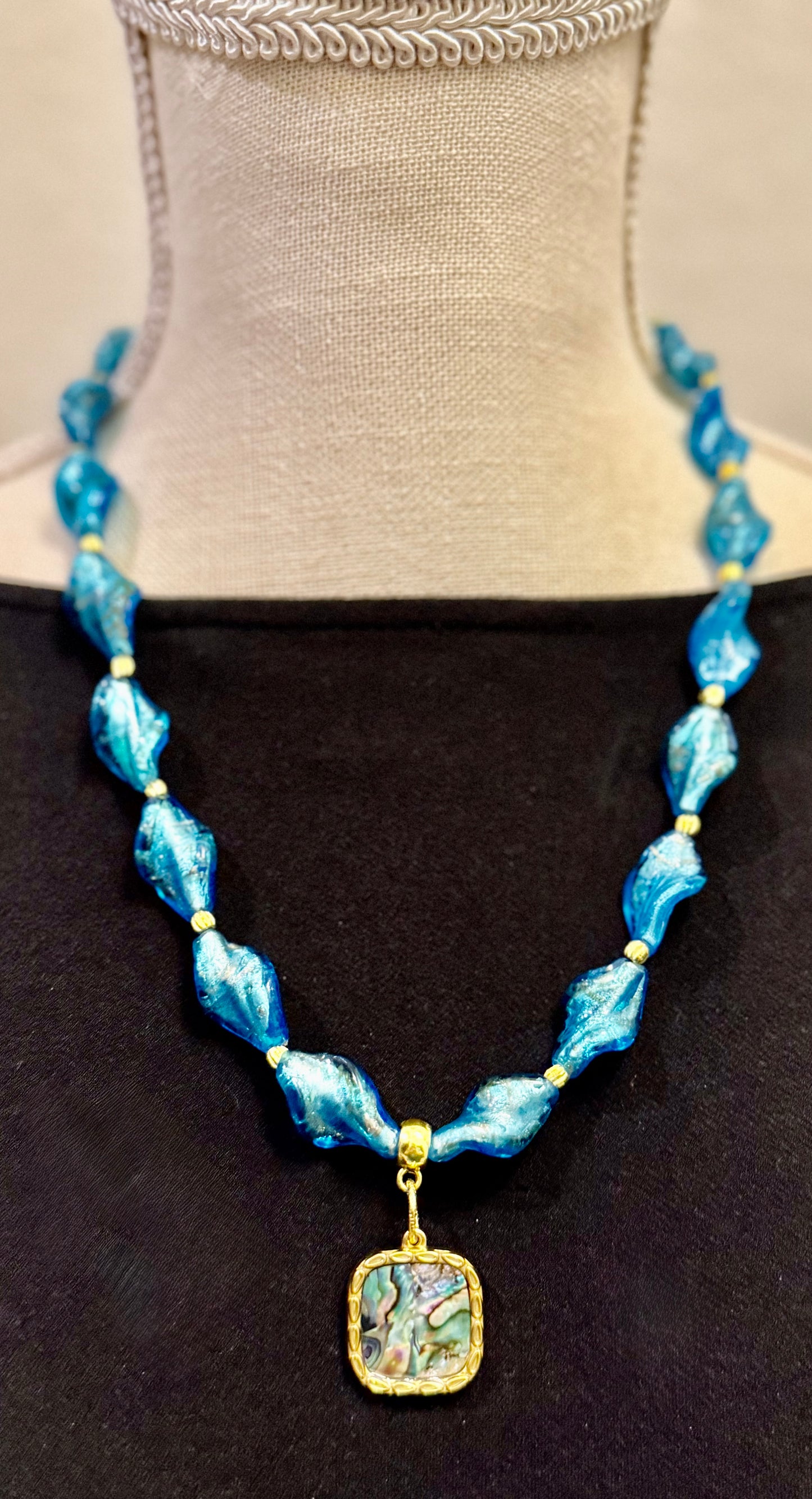 Blue Art Glass Necklace Bracelet Earrings Set | Coastal Jewelry Set | Abalone Pendant | Handmade Statement Jewelry awwwww