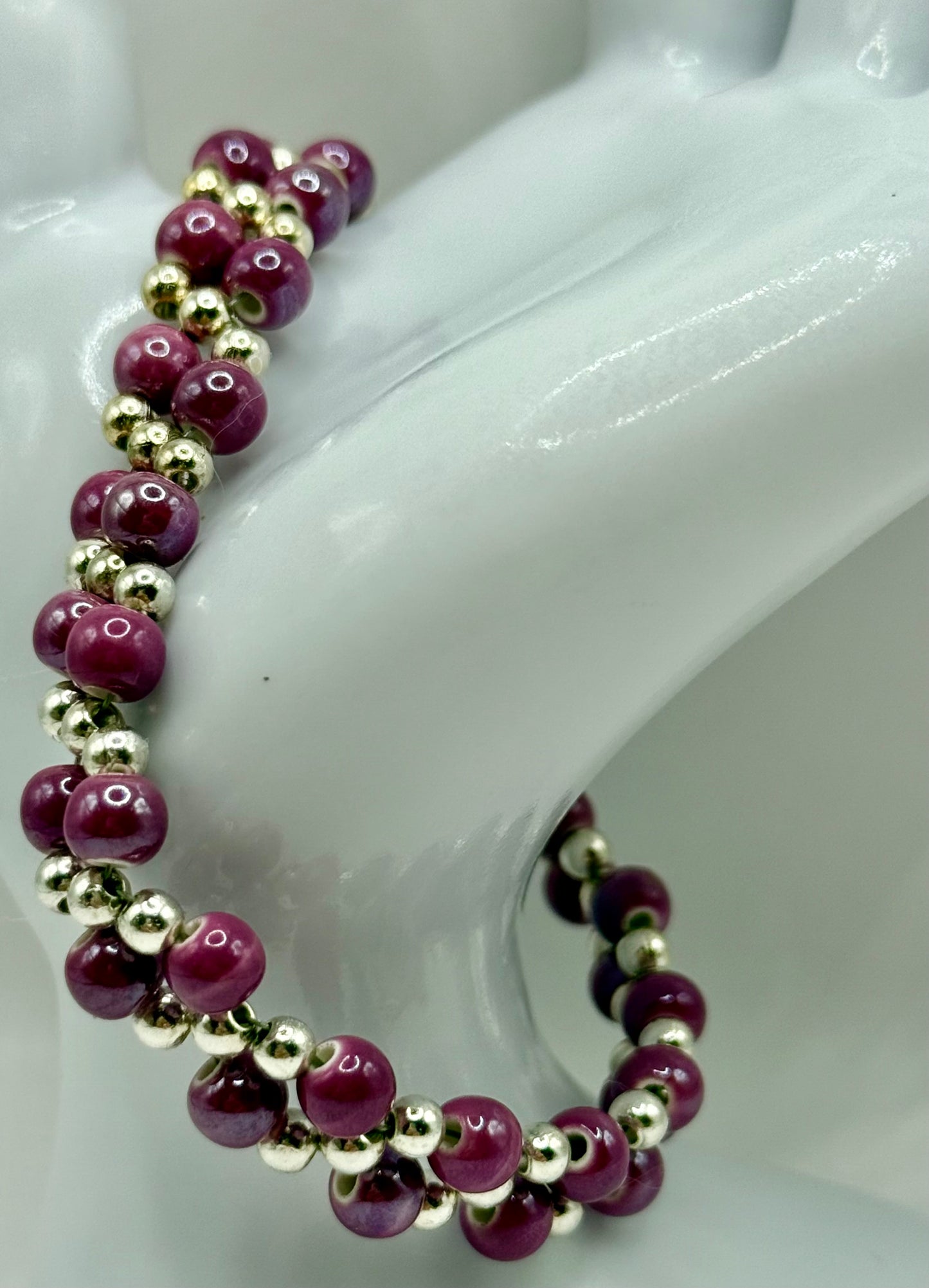 Double-Banded Purple Pearlized Glass Bead Bracelet – 7.75” to 8” | Layered Look | Handmade Clasp Bracelet | Elegant Beaded Jewelry