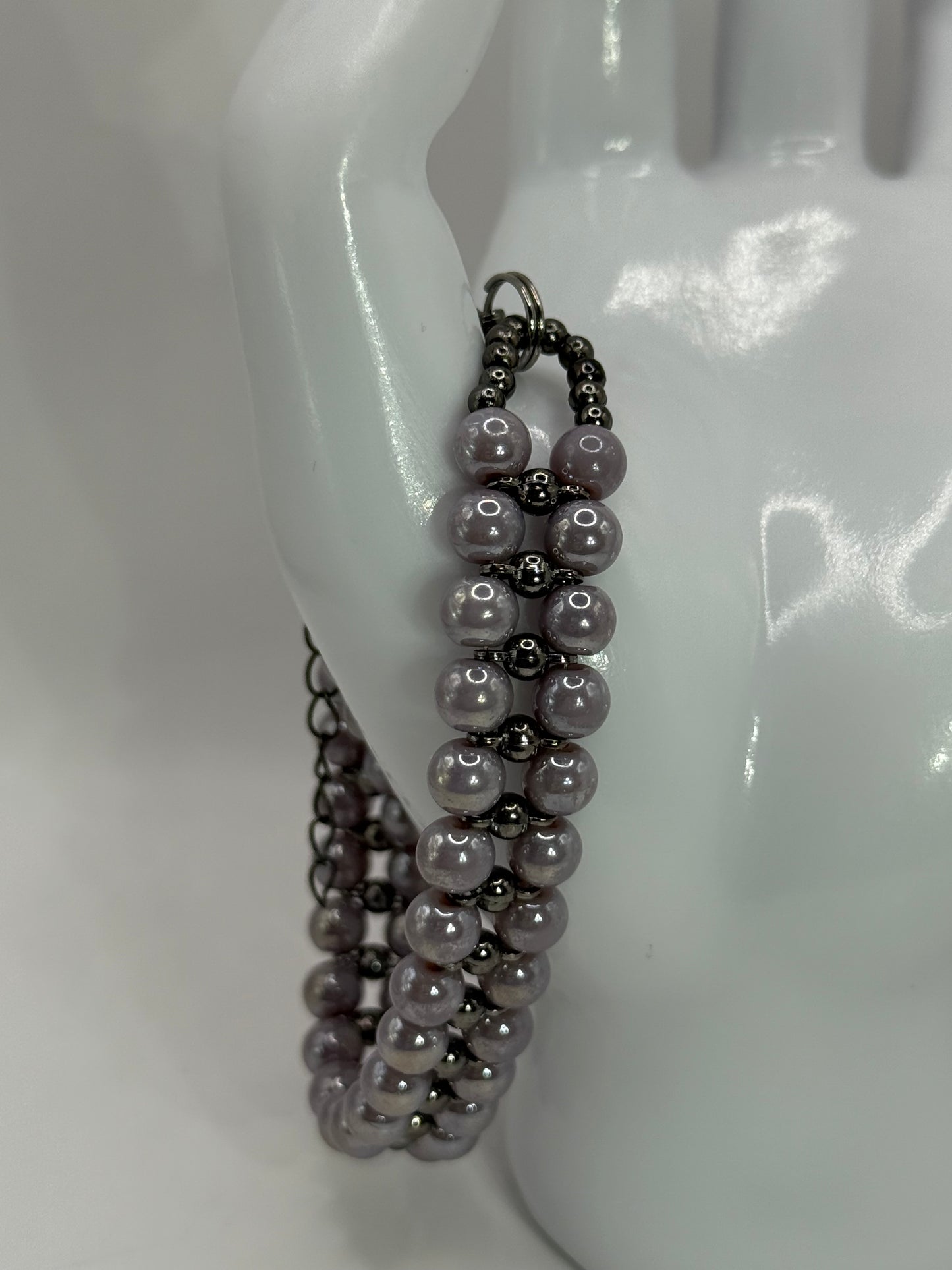 Purple Glass Bead Bracelet | Double Band 7.5” Clasp | Handmade Beaded Jewelry