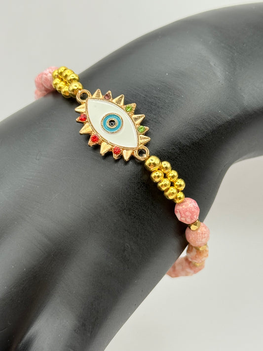 Rhodonite Evil Eye Protection Bracelet 7"