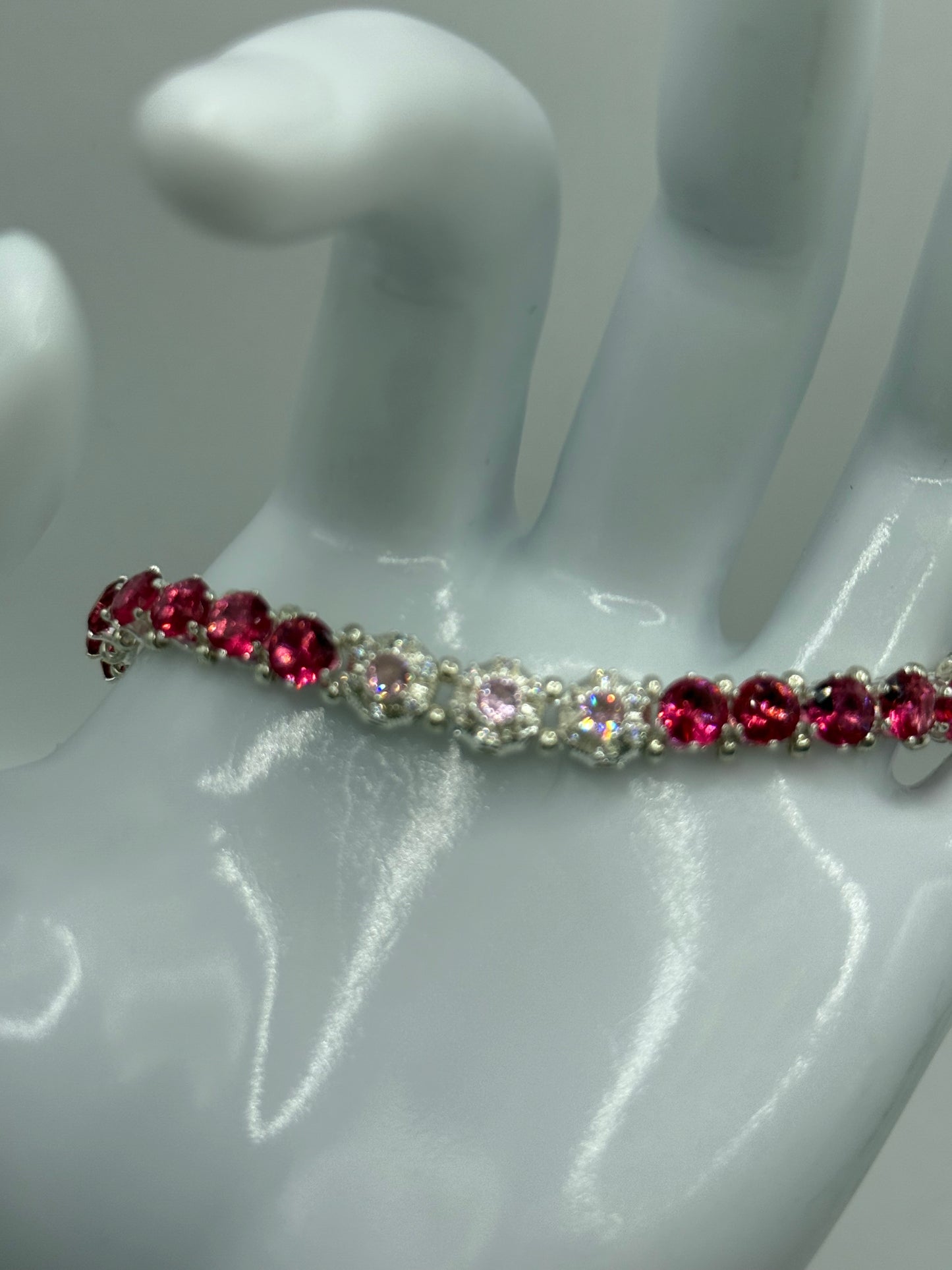 Pink Rhinestone Bracelet – 7.5” Adjustable Sparkle Tennis Bracelet, Hot Pink Crystal Jewelry, Glam Gift for Her