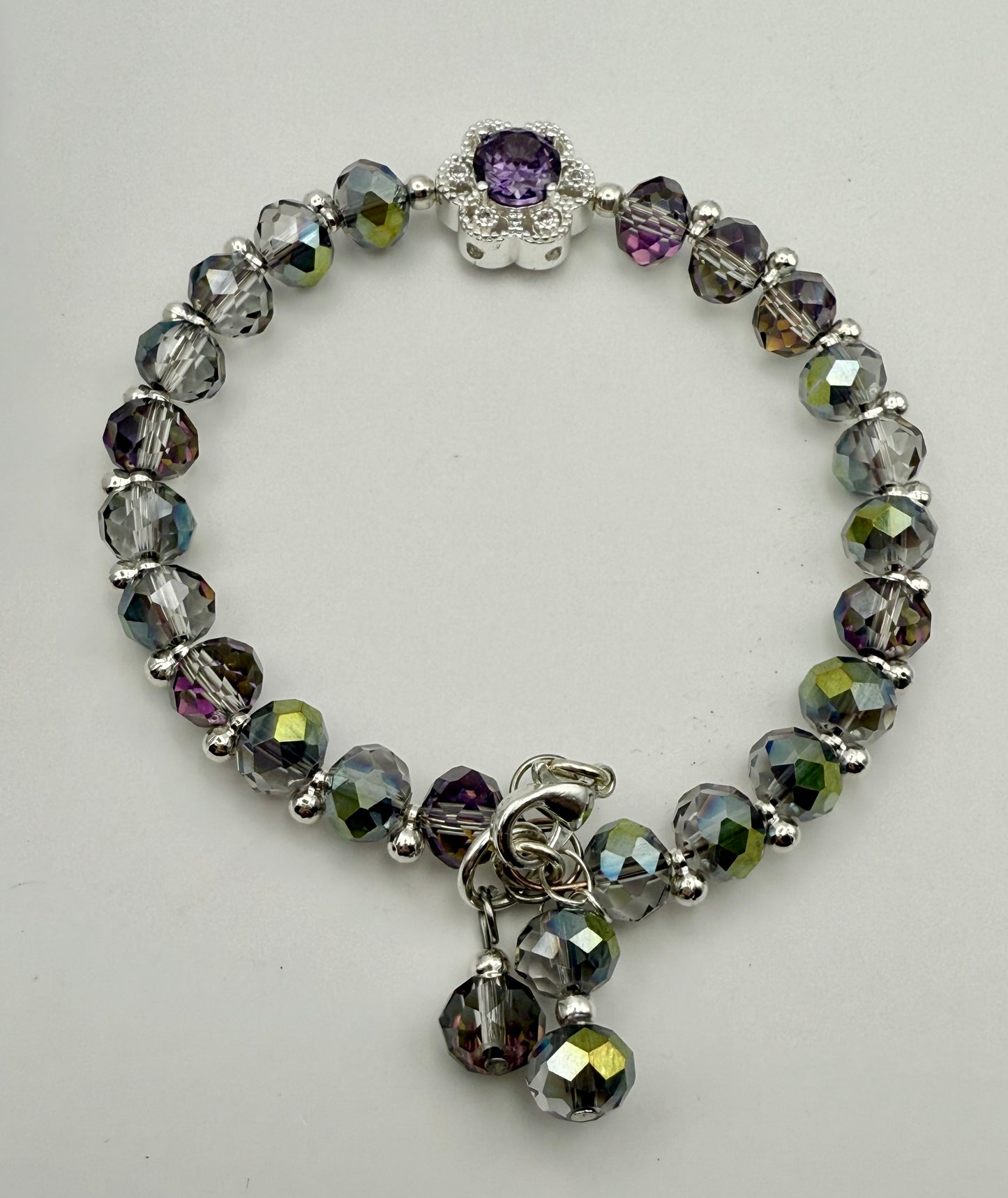 Disco Bead Bracelet with Purple Focal 7.75"