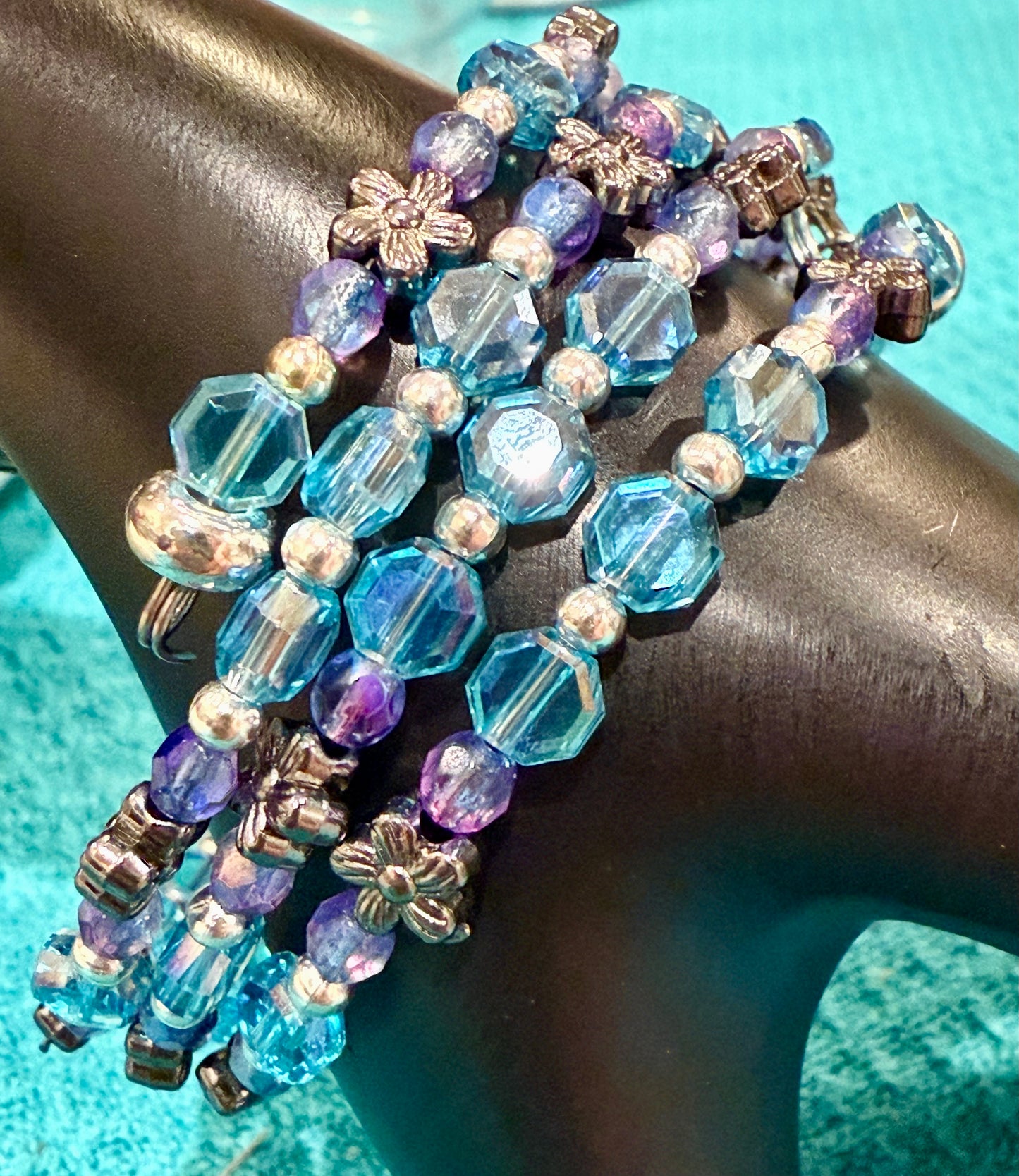 Wrap Bracelet - Czech glass (blue and purple)