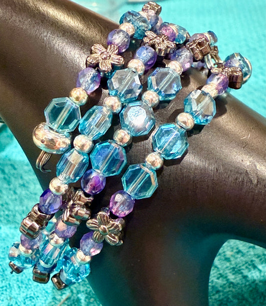 Wrap Bracelet - Czech glass (blue and purple)