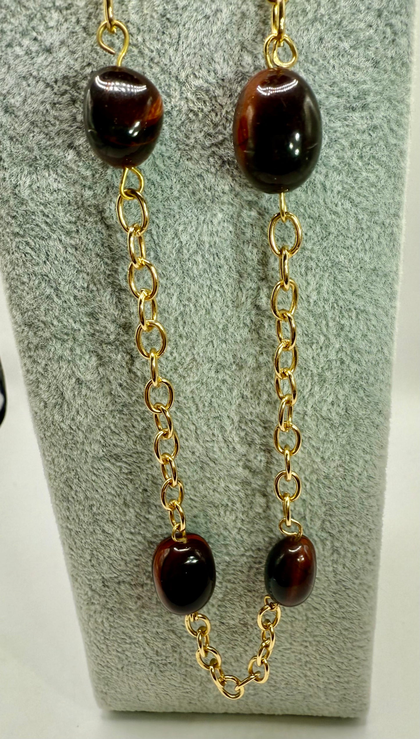26” Tiger Eye Nugget Necklace with 8” Matching Bracelet | Gold Tone Chain Set | Handmade Gemstone Jewelry by LuckyCharm Boutique TX