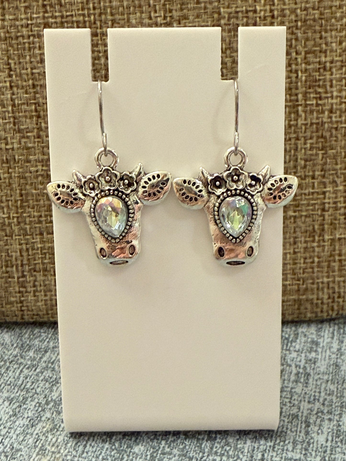 Whimsical Cow Earrings with Sparkling Crystal | Boho Farm Charm Jewelry | Country Chic Gift for Her