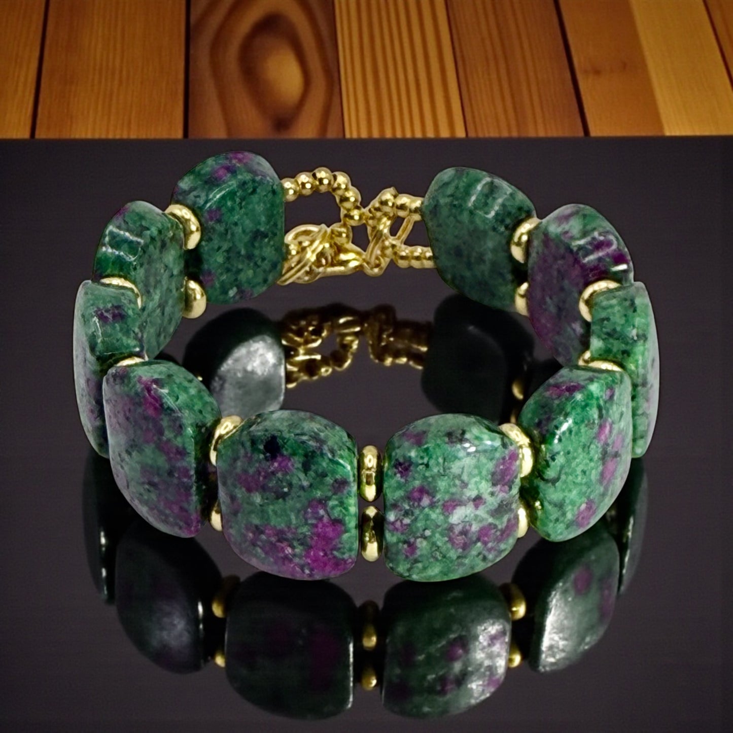 Ruby in Zoisite Bracelet 7.5"-8" • Handmade Statement Stone Bracelet • Green & Pink Gemstone Bangle