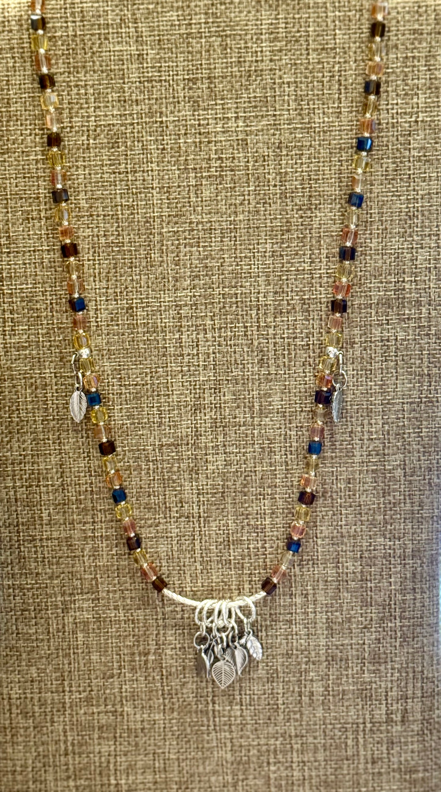 Autumn Jewelry Set – 20” Necklace, 8” Bracelet & Earrings | Fall Leaf Charm Beaded Set | Handmade Gift for Her