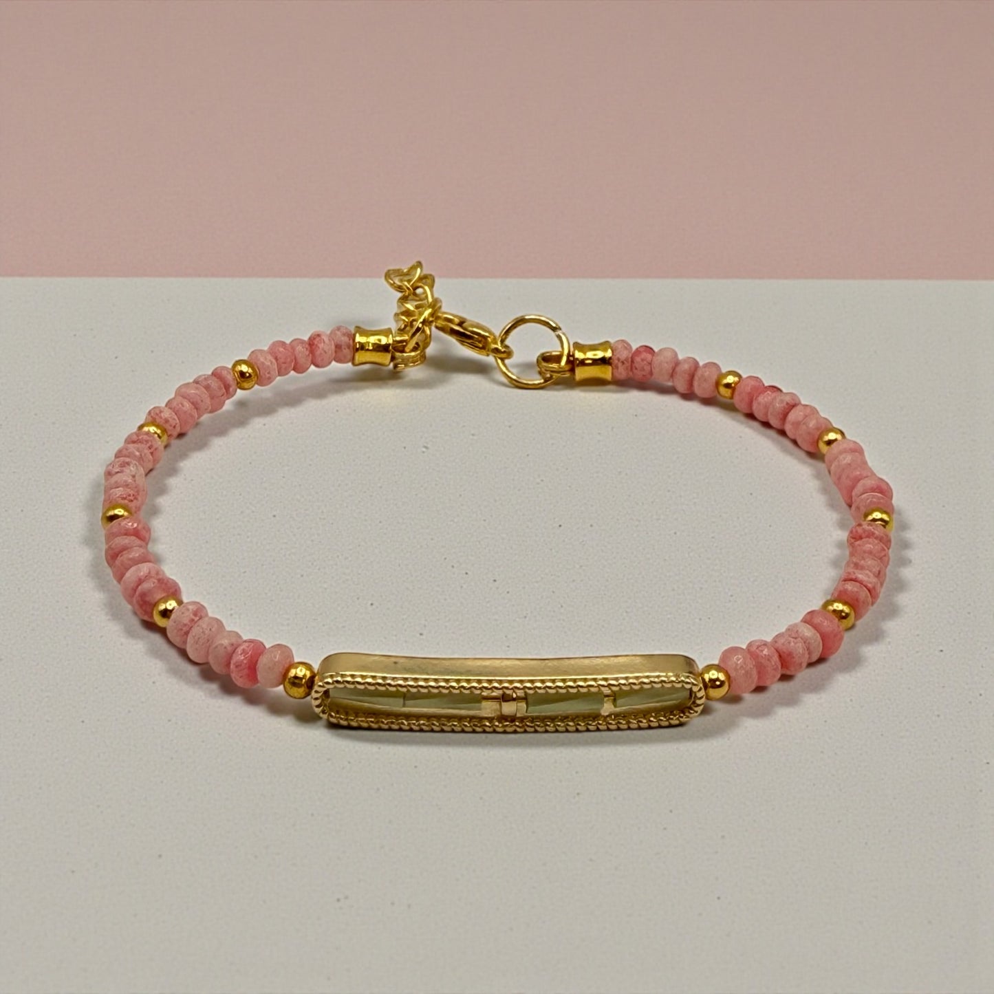 Pink Freckled Jade Donut Bead Bracelet, 7.75–8 Inch Beaded Bracelet, Handmade Jade Jewelry