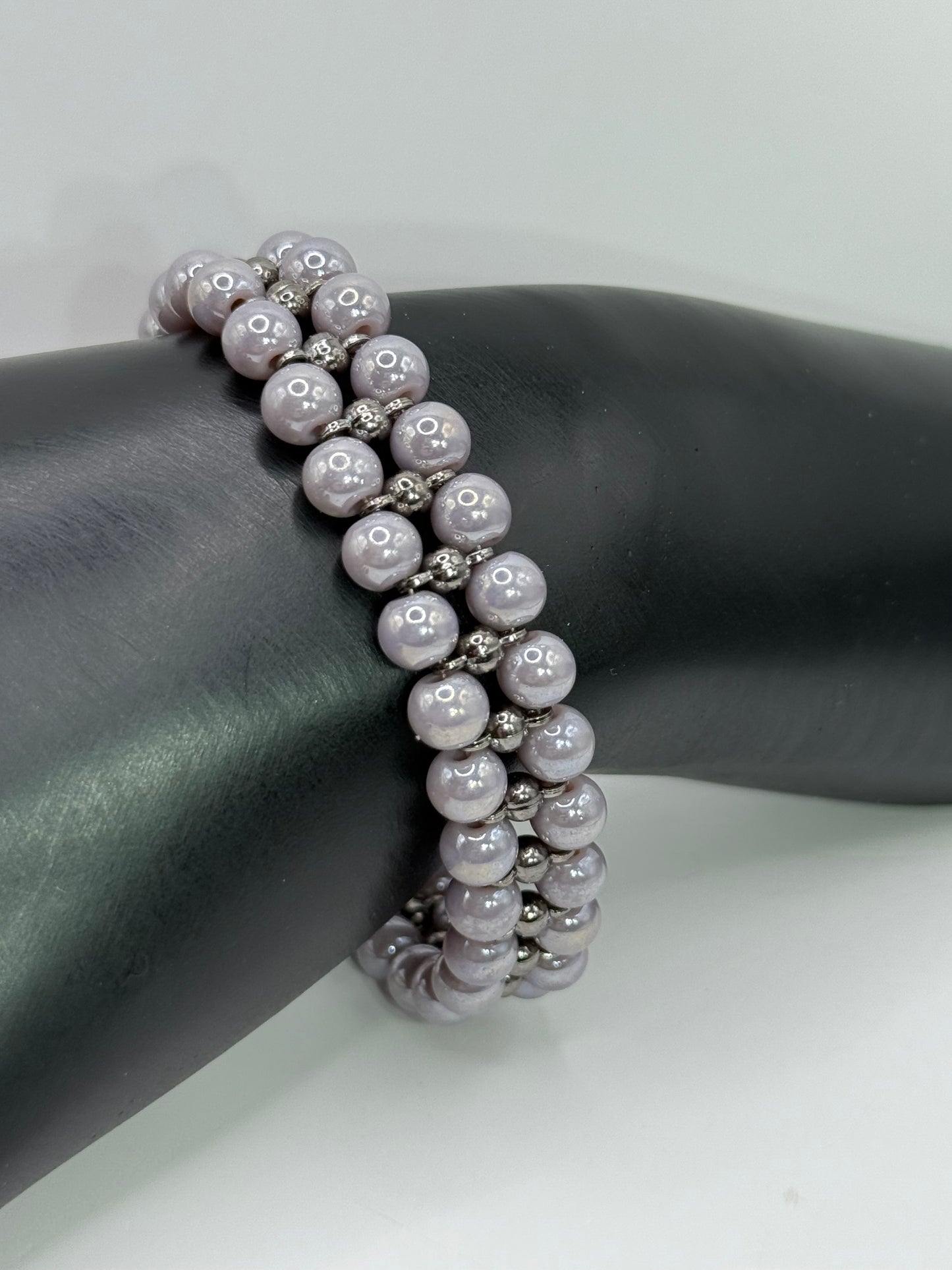 Purple Glass Bead Bracelet | Double Band 7.5” Clasp | Handmade Beaded Jewelry