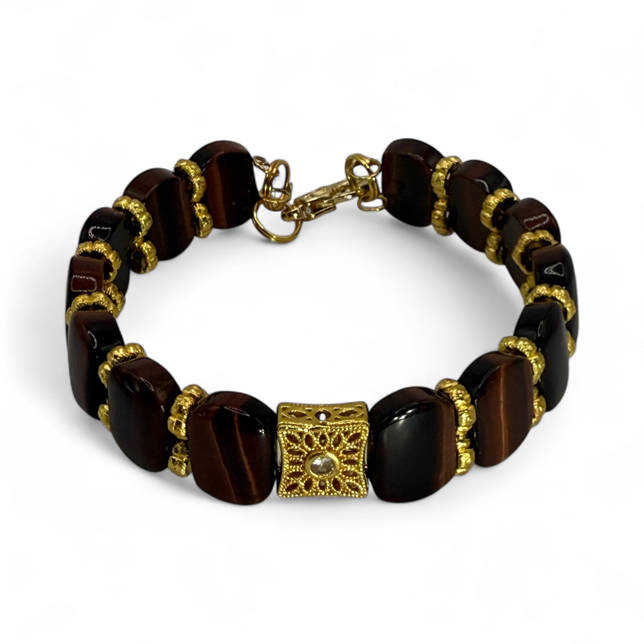 Golden Tiger Eye Bangle Bracelet – 8” Handmade Gemstone Jewelry with Gold Accents, Statement Bracelet, Unique Gift for Her