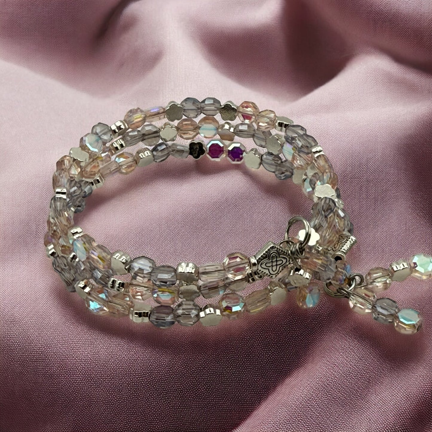 Blush Pink wrap bracelet with petal accents