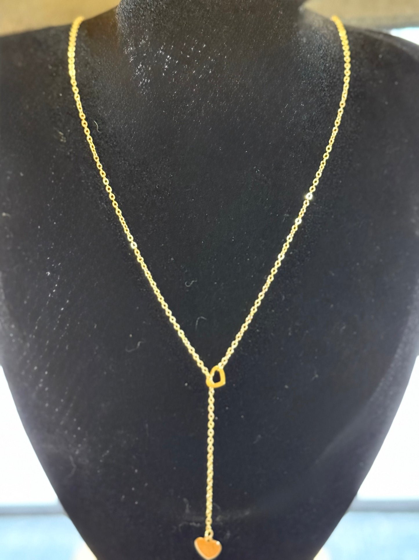 Gold Y Necklace with Heart Charm | 20” Dainty Lariat Chain | Minimalist Love Jewelry | Simple Everyday Necklace Gift for Her