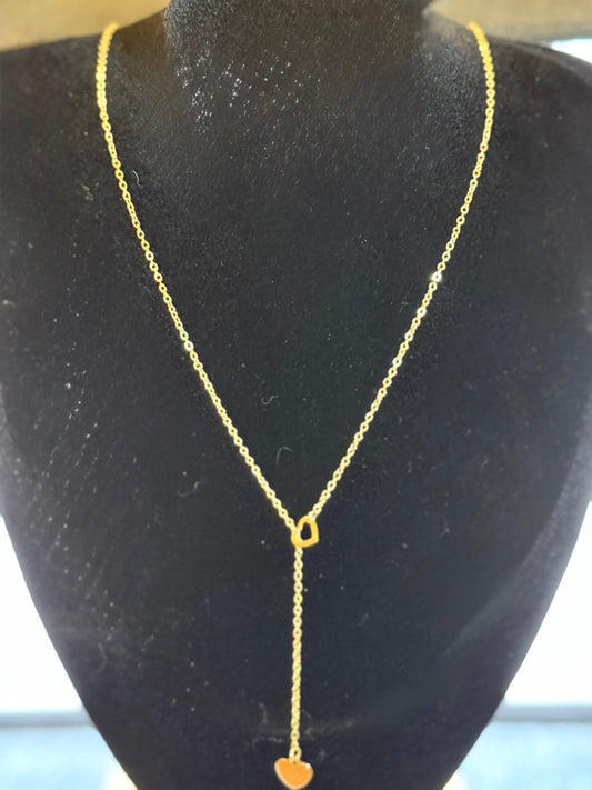 Gold Y Necklace with Heart Charm | 20” Dainty Lariat Chain | Minimalist Love Jewelry | Simple Everyday Necklace Gift for Her