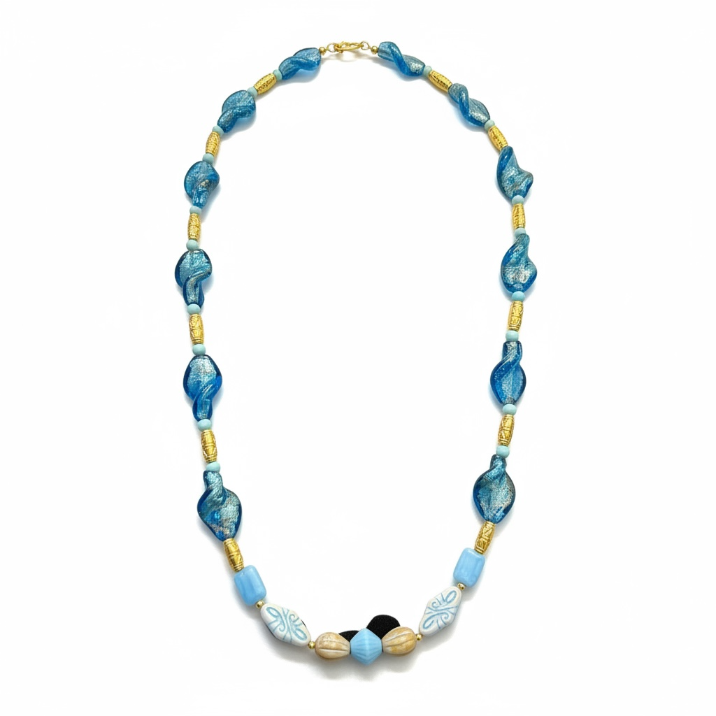 Czech Glass Necklace 22 Inch | Blue Glass Beaded Necklace | Handmade Statement Necklace | Coastal Jewelry | Gift for Her