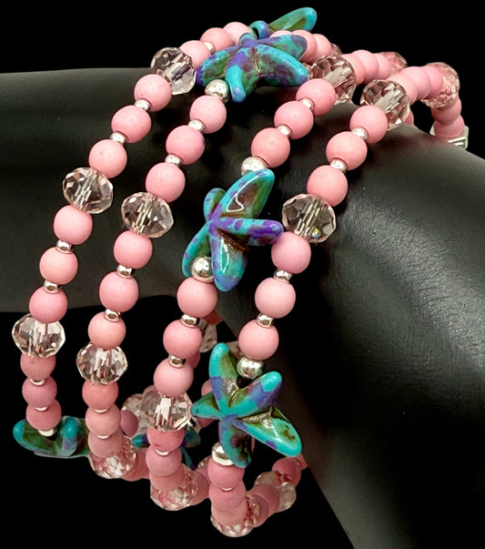 Pink and Teal Turquoise Beach-Inspired Wrap Bracelet
