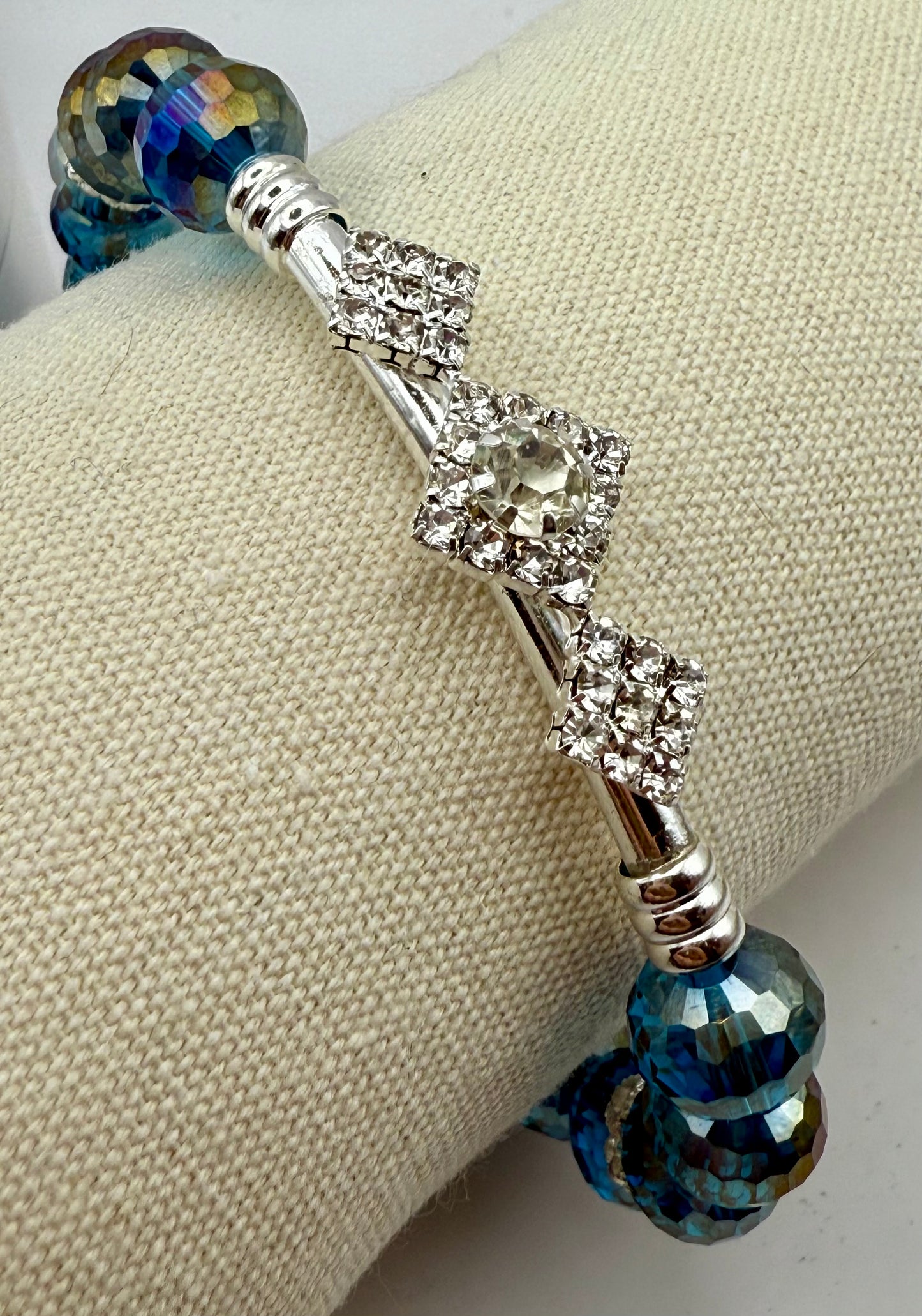 Sparkling Blue, Purple, and Green Disco Bead Bracelet 7.75"