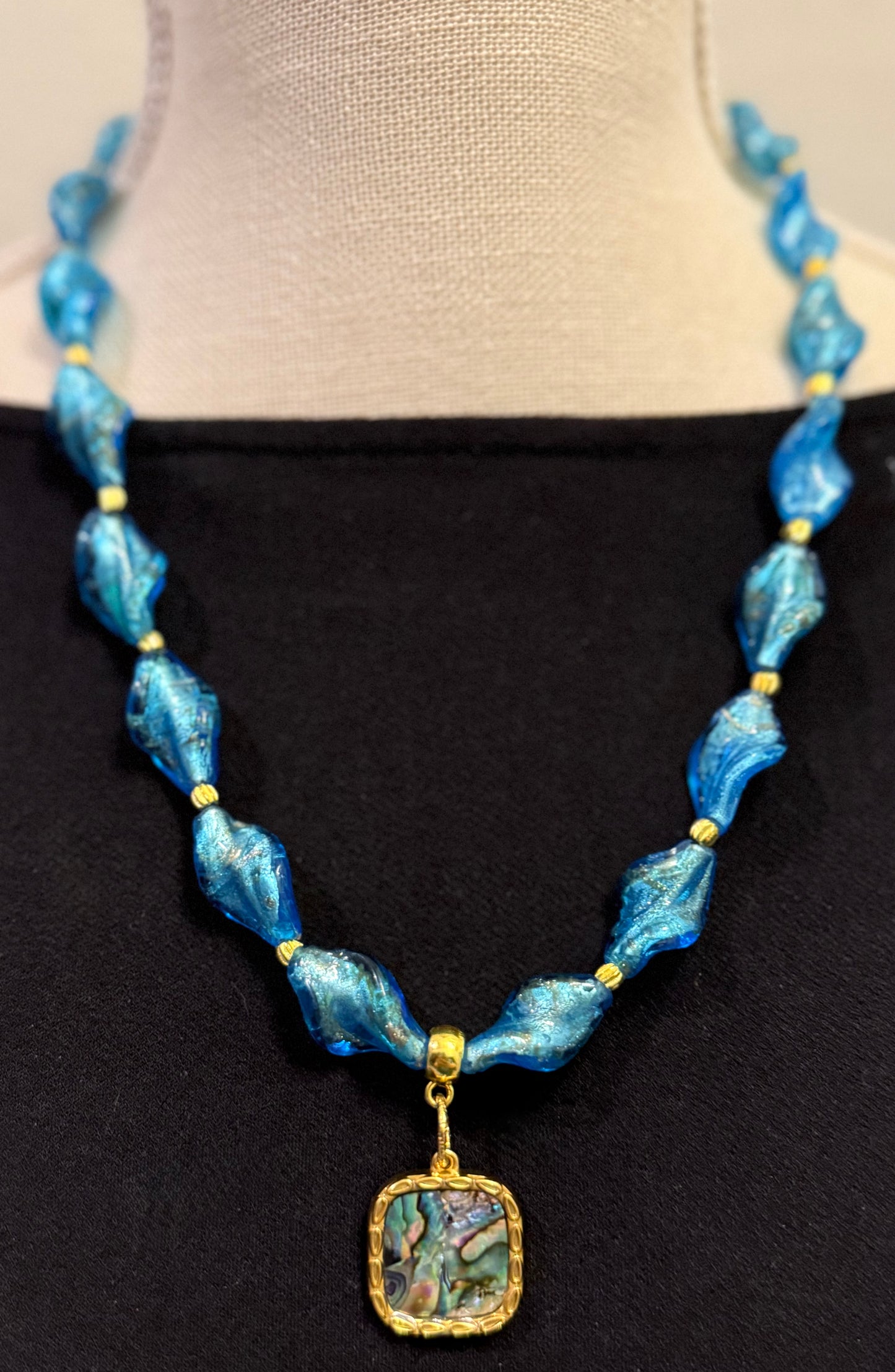 Blue Art Glass Necklace Bracelet Earrings Set | Coastal Jewelry Set | Abalone Pendant | Handmade Statement Jewelry awwwww