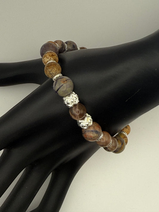 Picasso Jasper and Fluorite Root elastic bracelet 7.75"