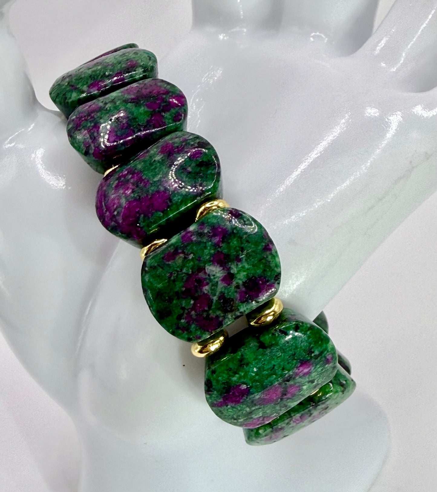 Ruby in Zoisite Bracelet 7.5"-8" • Handmade Statement Stone Bracelet • Green & Pink Gemstone Bangle