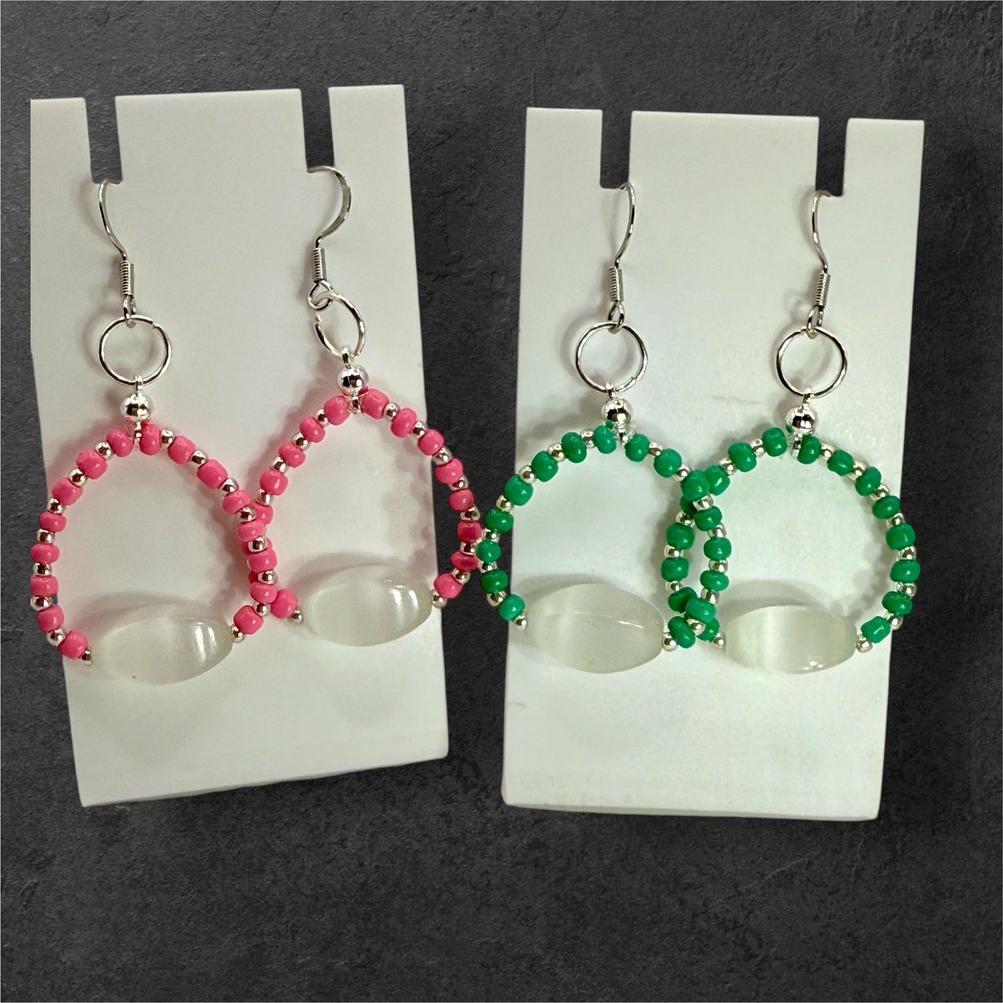 Cat Eye Selenite Beaded Earrings | Handmade Pink or Green Dangle Earrings | Lightweight Boho Jewelry | Gift for Her