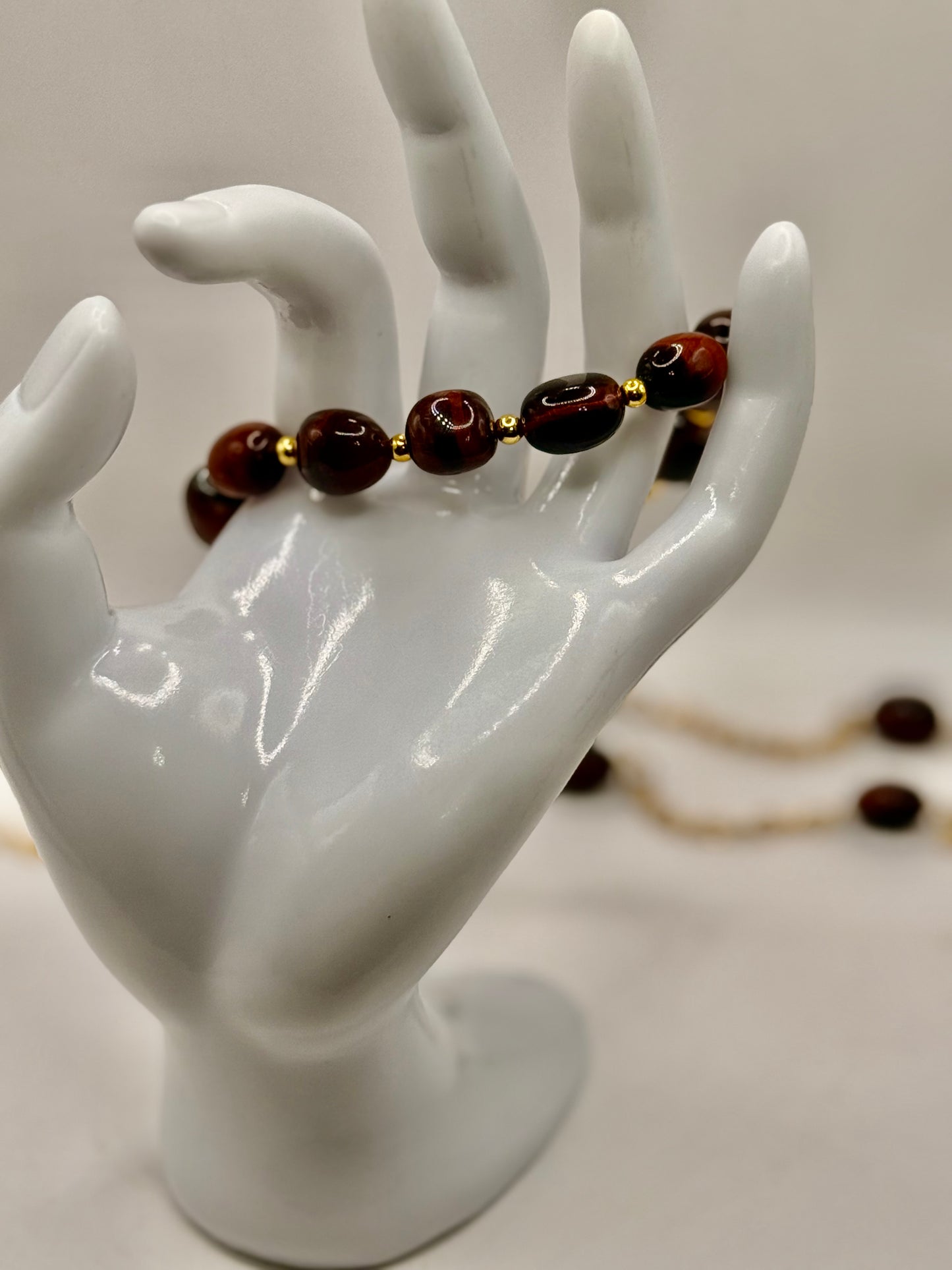 26” Tiger Eye Nugget Necklace with 8” Matching Bracelet | Gold Tone Chain Set | Handmade Gemstone Jewelry by LuckyCharm Boutique TX