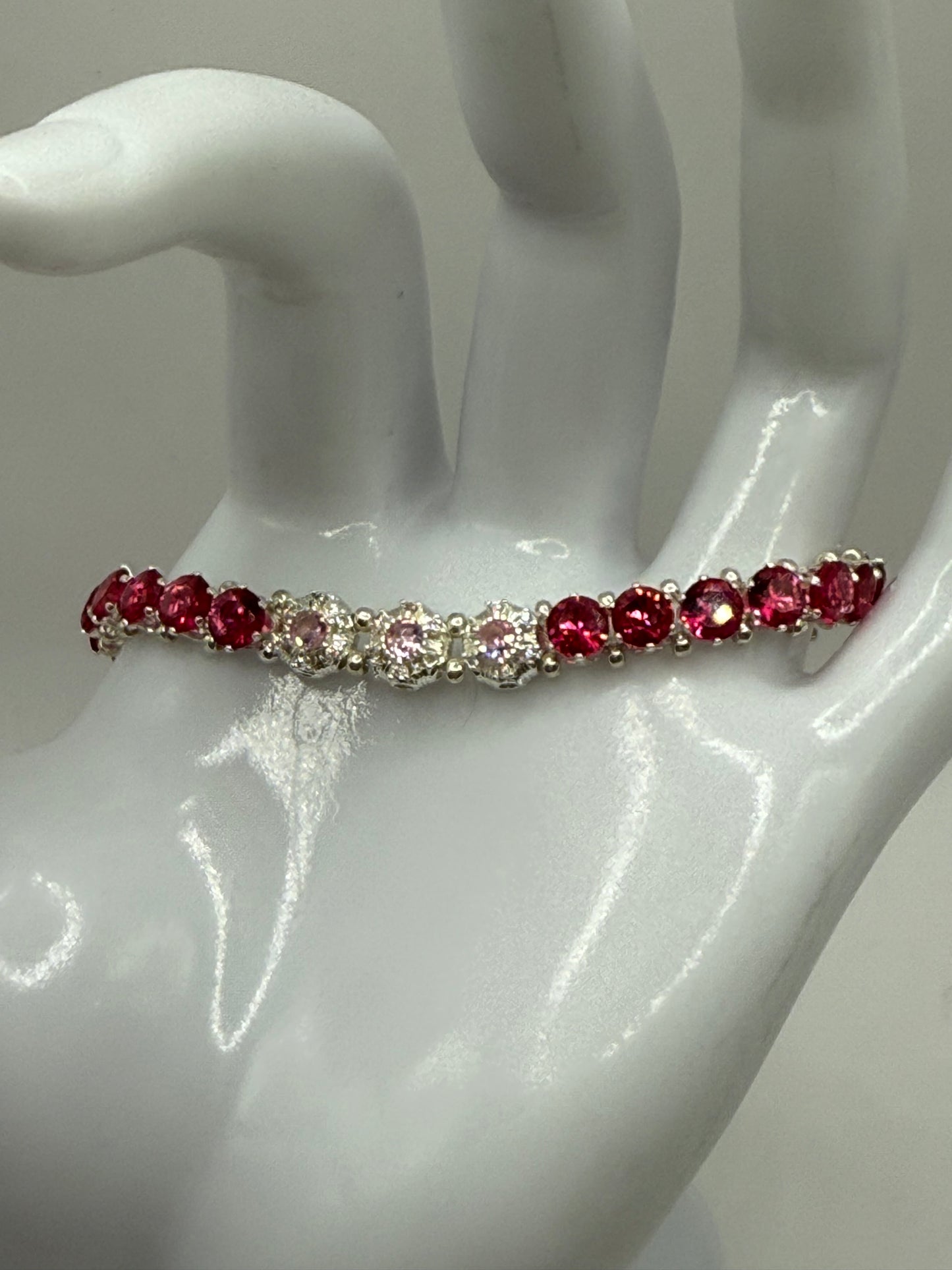 Pink Rhinestone Bracelet – 7.5” Adjustable Sparkle Tennis Bracelet, Hot Pink Crystal Jewelry, Glam Gift for Her