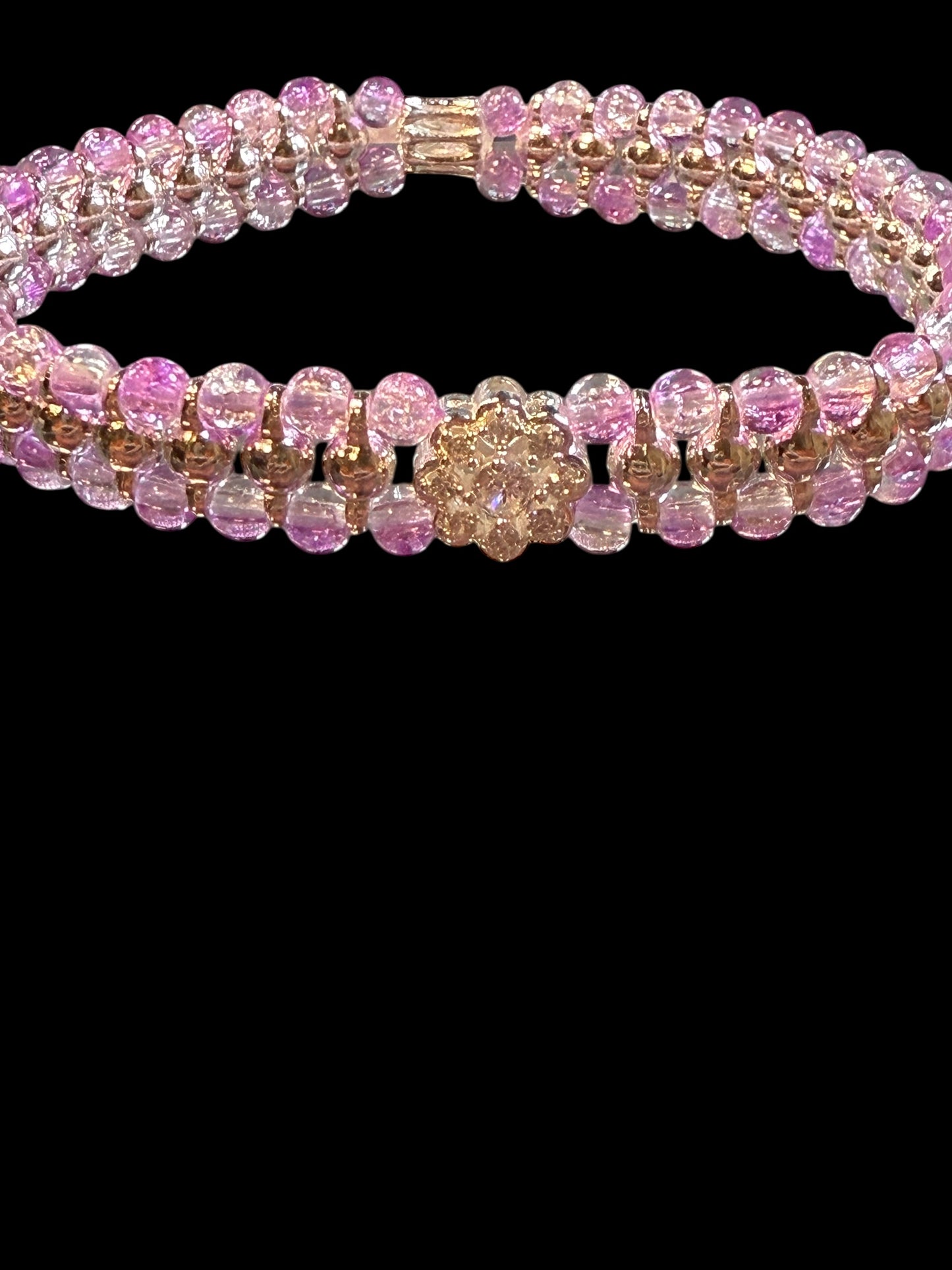 Light Purple Crackle Dual Strand Stretch Bracelet with Rhinestone Focal Bling 8"