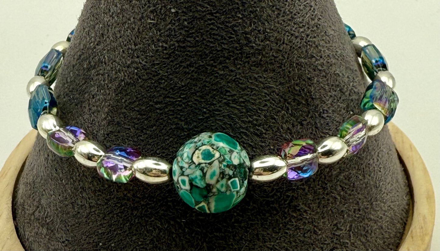 Purple Rainbow AB square glass with 12mm teal Daqi focal