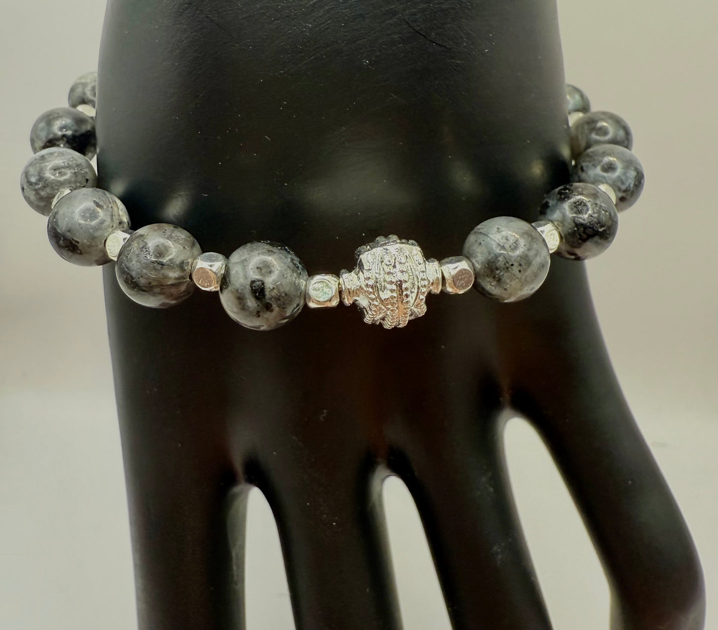 Spectrolite and Silver wired bracelet 7.5"