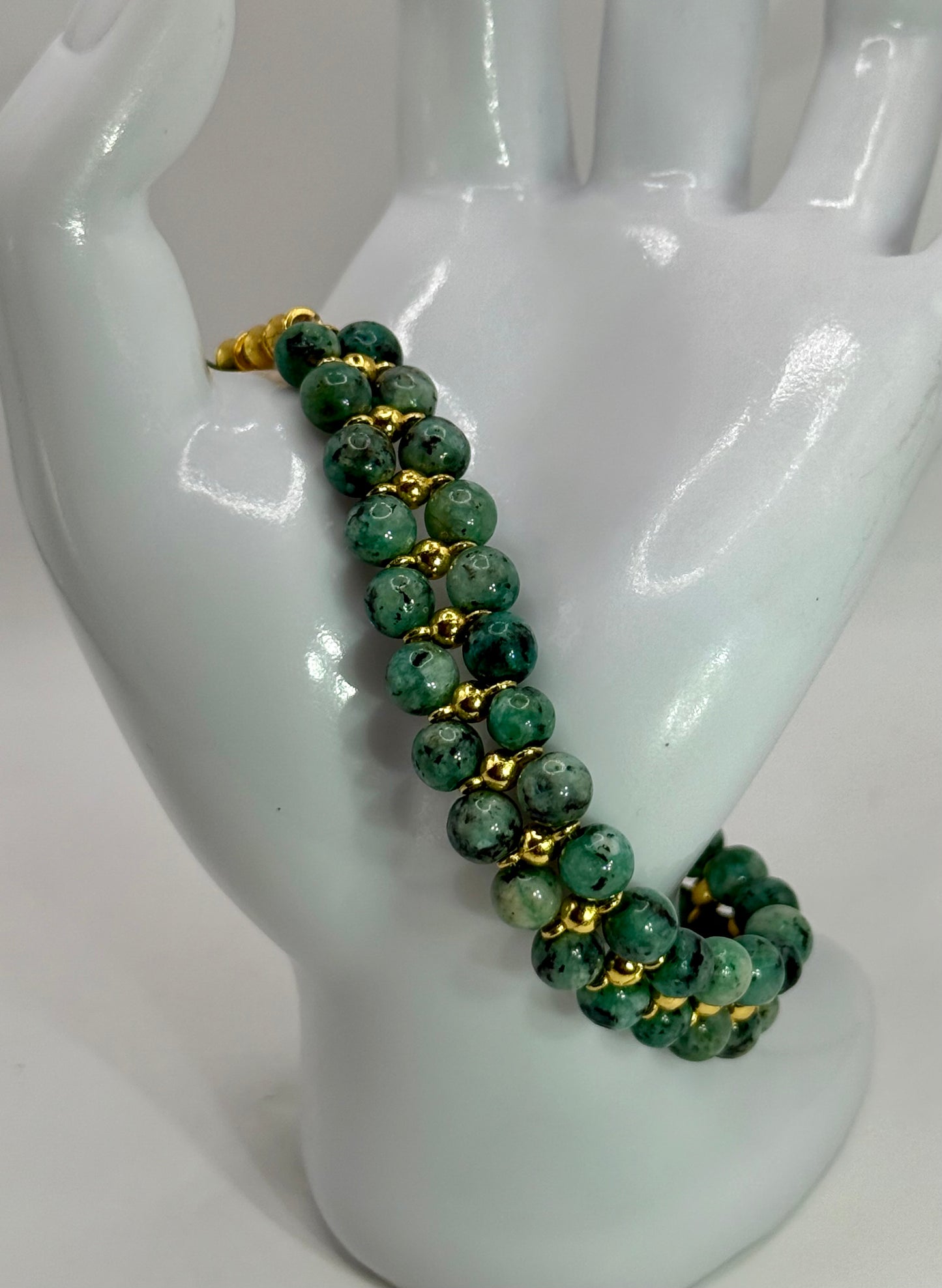 Ruby Zoisite and Gold Stretch Bracelet | 8” Handmade Gemstone Jewelry