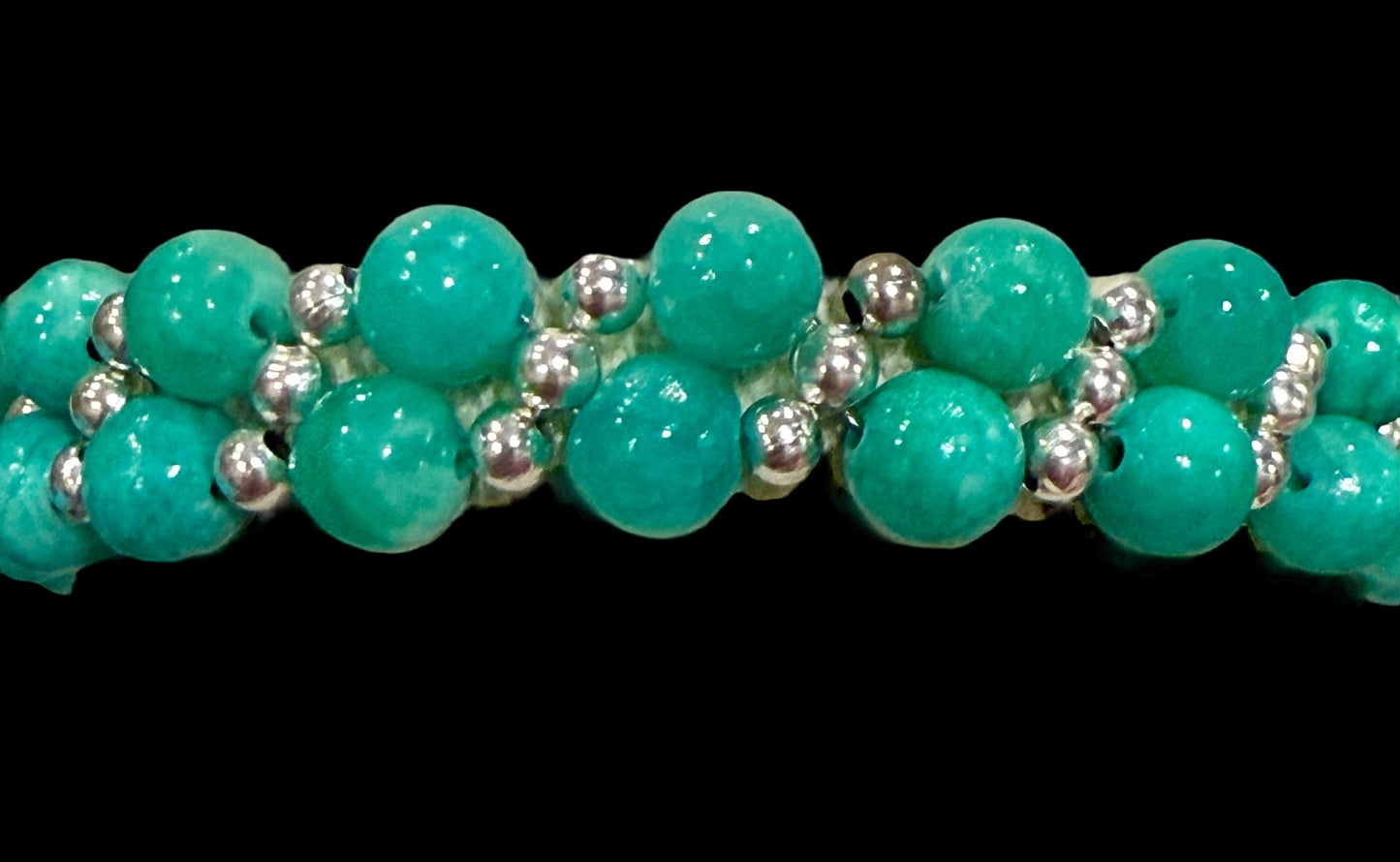 Sea Green and Silver Double Band Bracelet 8"