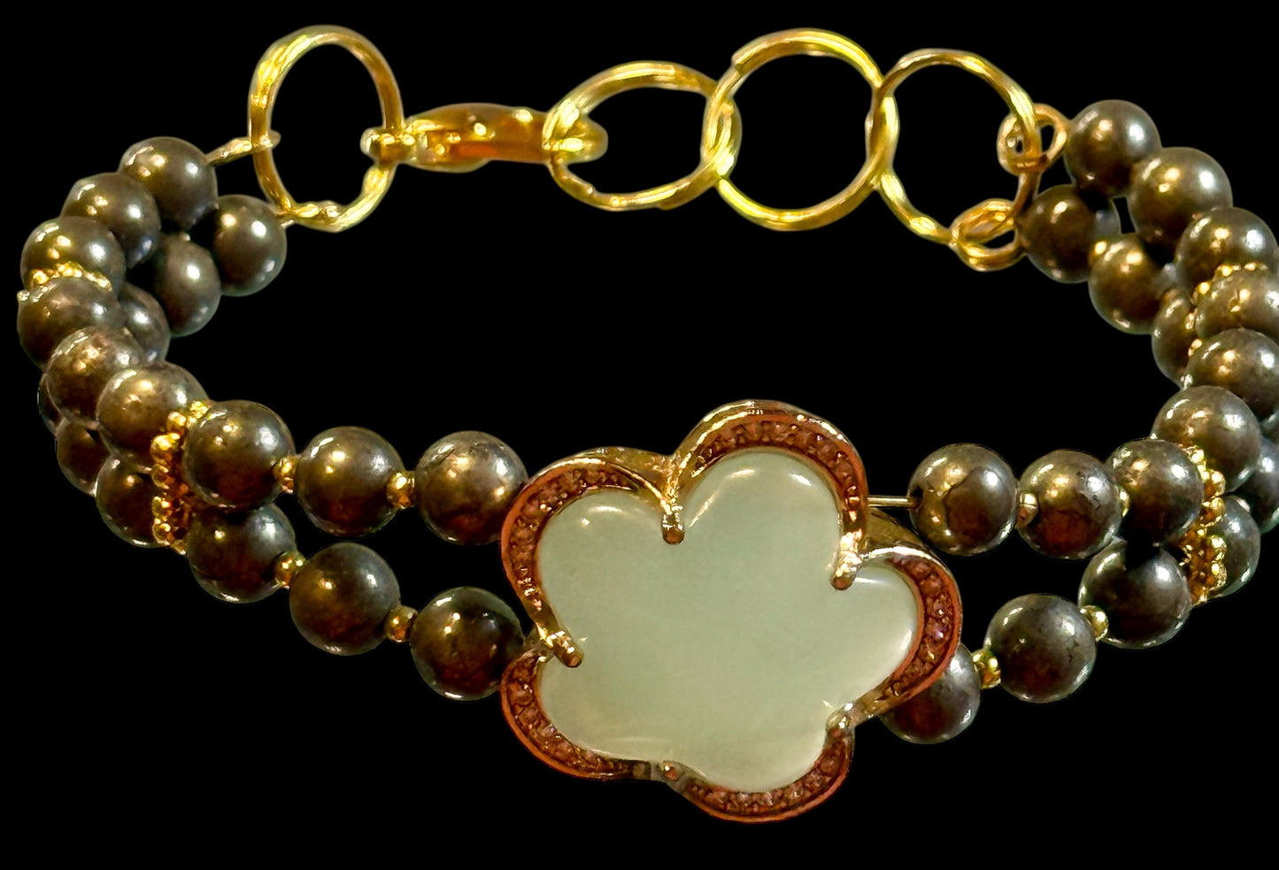 Double Pyrite Bracelet with Green Aventurine Focal 7.75"