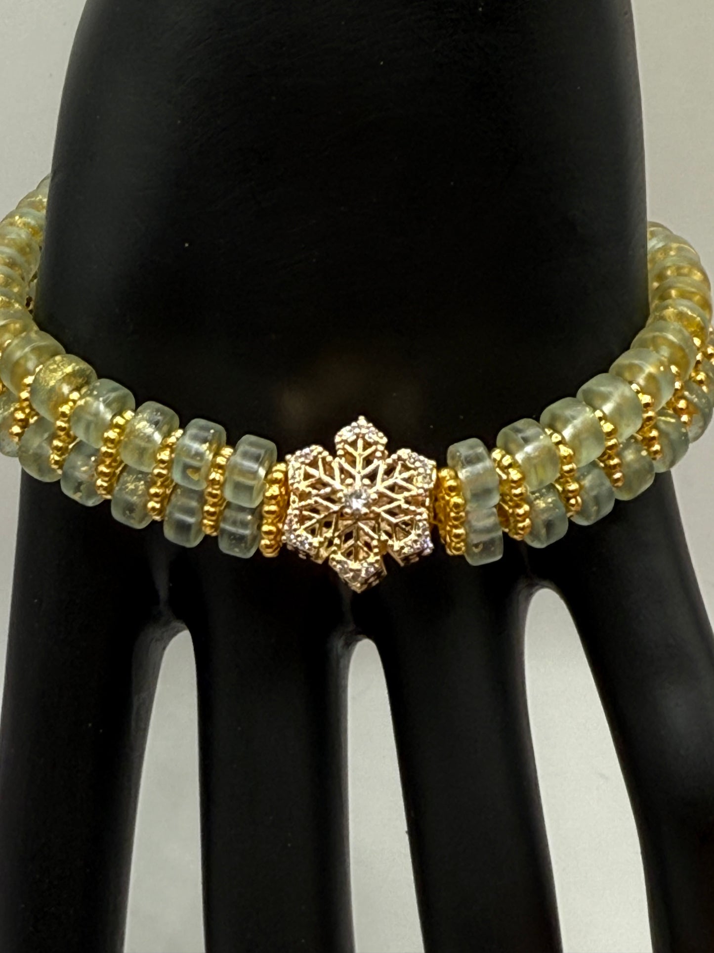 Elegant Glass Bead Bracelet – Light Green or Royal Blue with Gold Accents – Adjustable Clasp Handmade Jewelry Gift 7.5"-8.5" FREE Resizing upon purchase