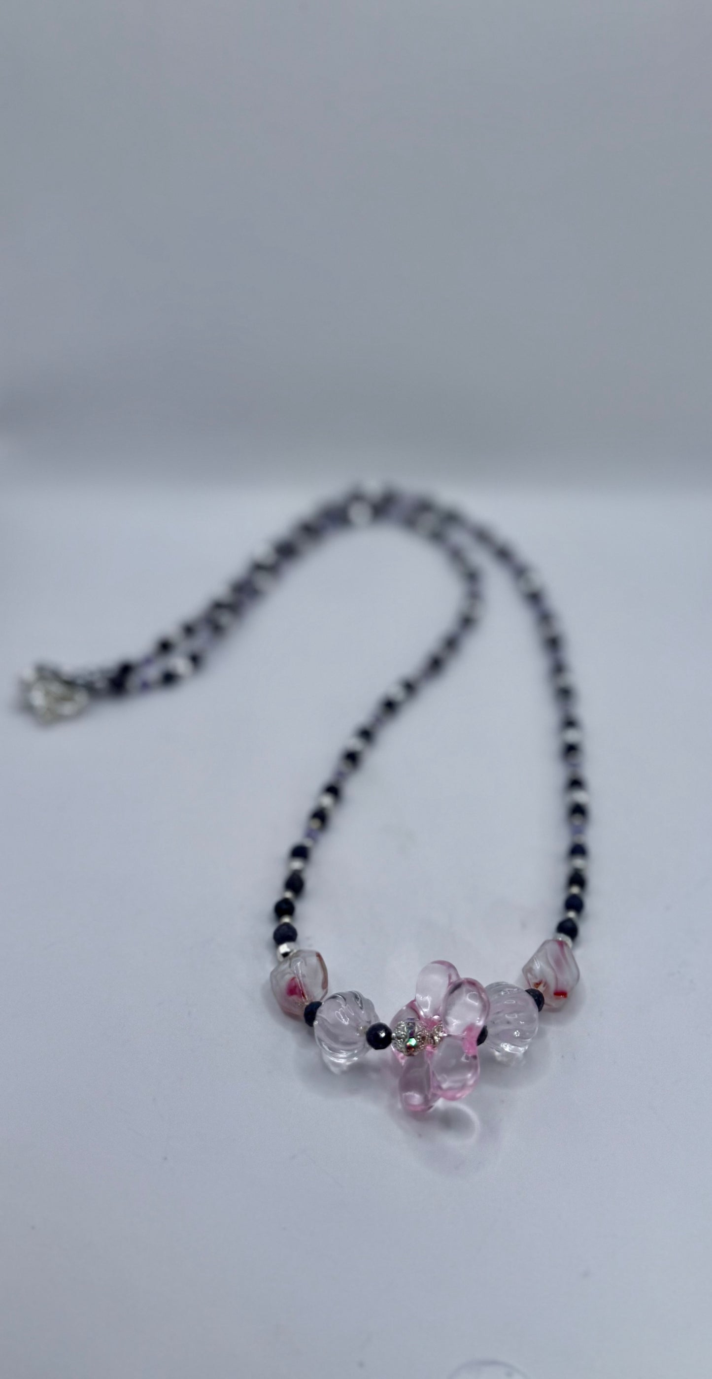 Pink Glass Flower Statement Necklace – 26” Handmade Beaded Design | Elegant, Feminine & One-of-a-Kind
