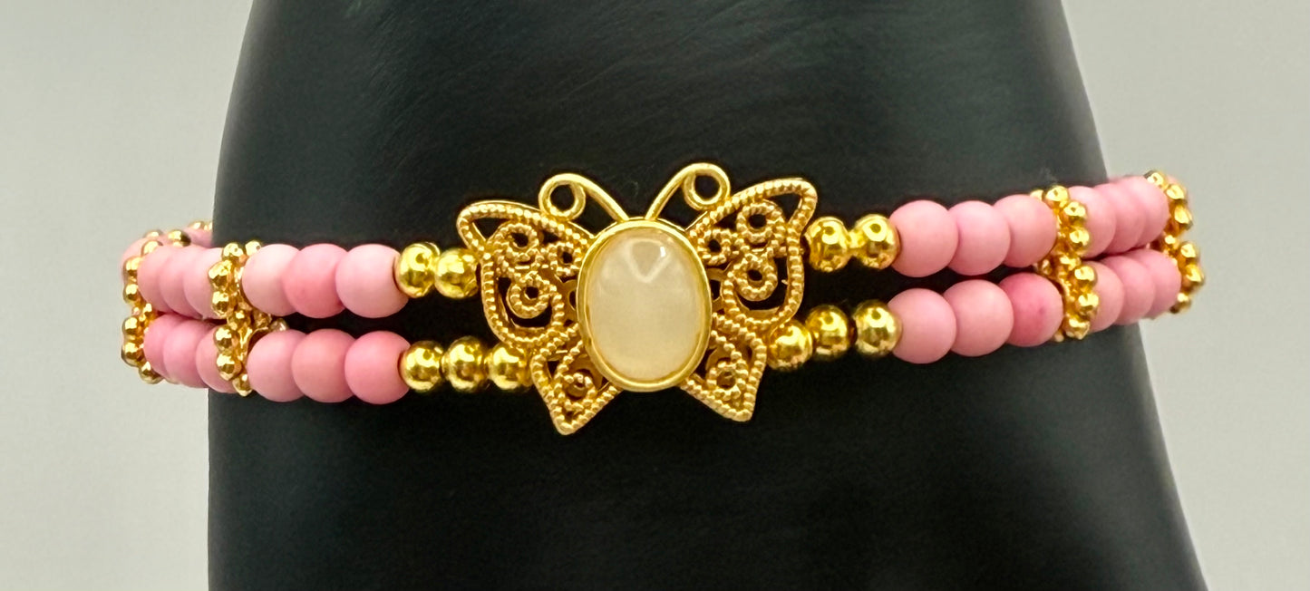 Pink Turquoise Butterfly Double Banded Bracelet