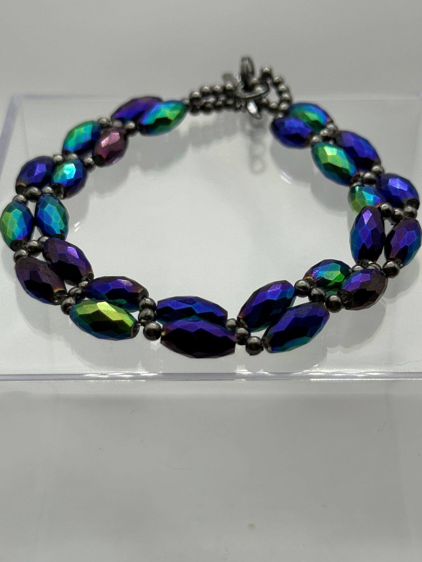 Iridescent Rainbow Crystal Beaded Bracelet – 7.75” Can be Resized