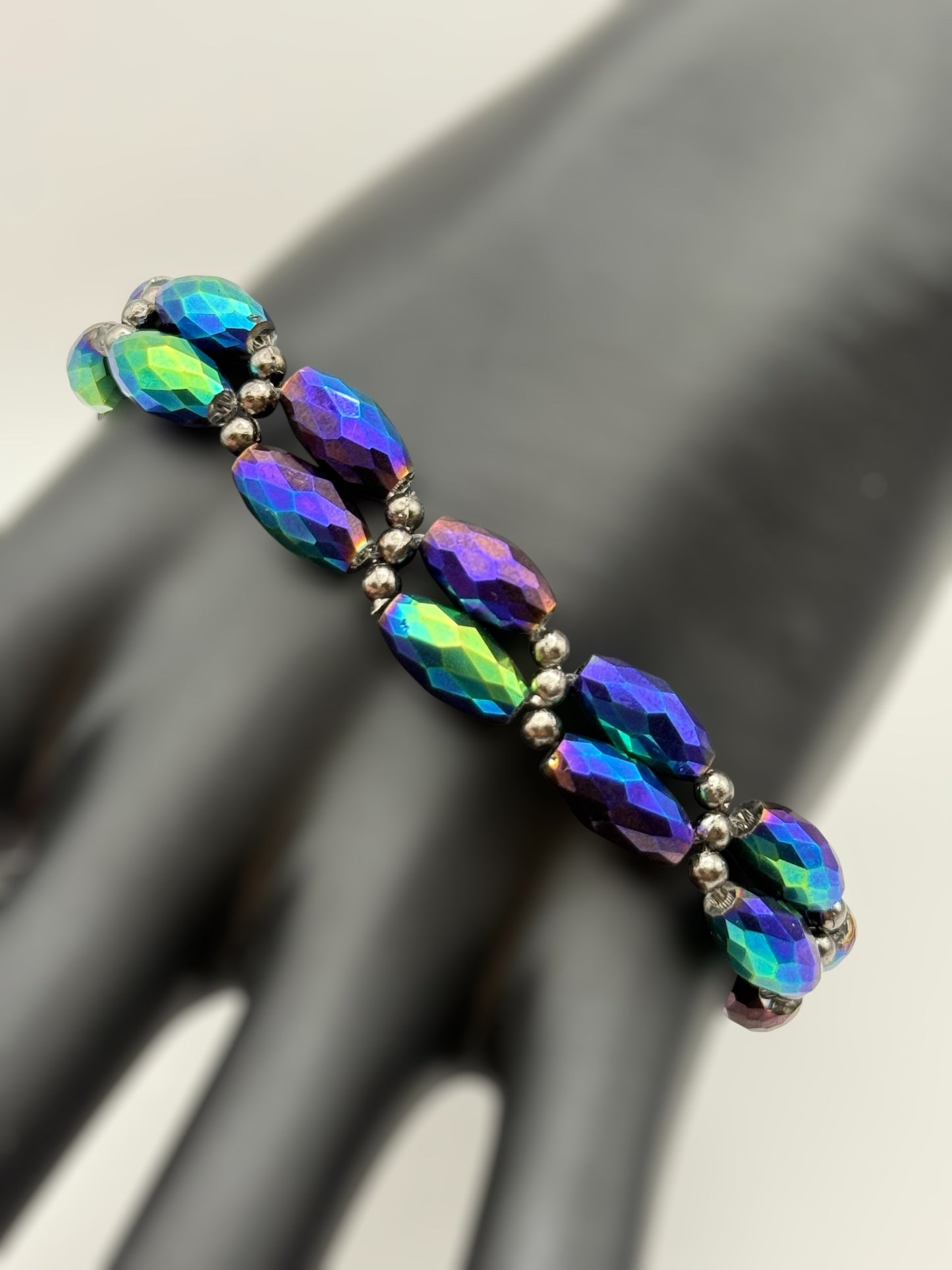 Iridescent Rainbow Crystal Beaded Bracelet – 7.75” Can be Resized