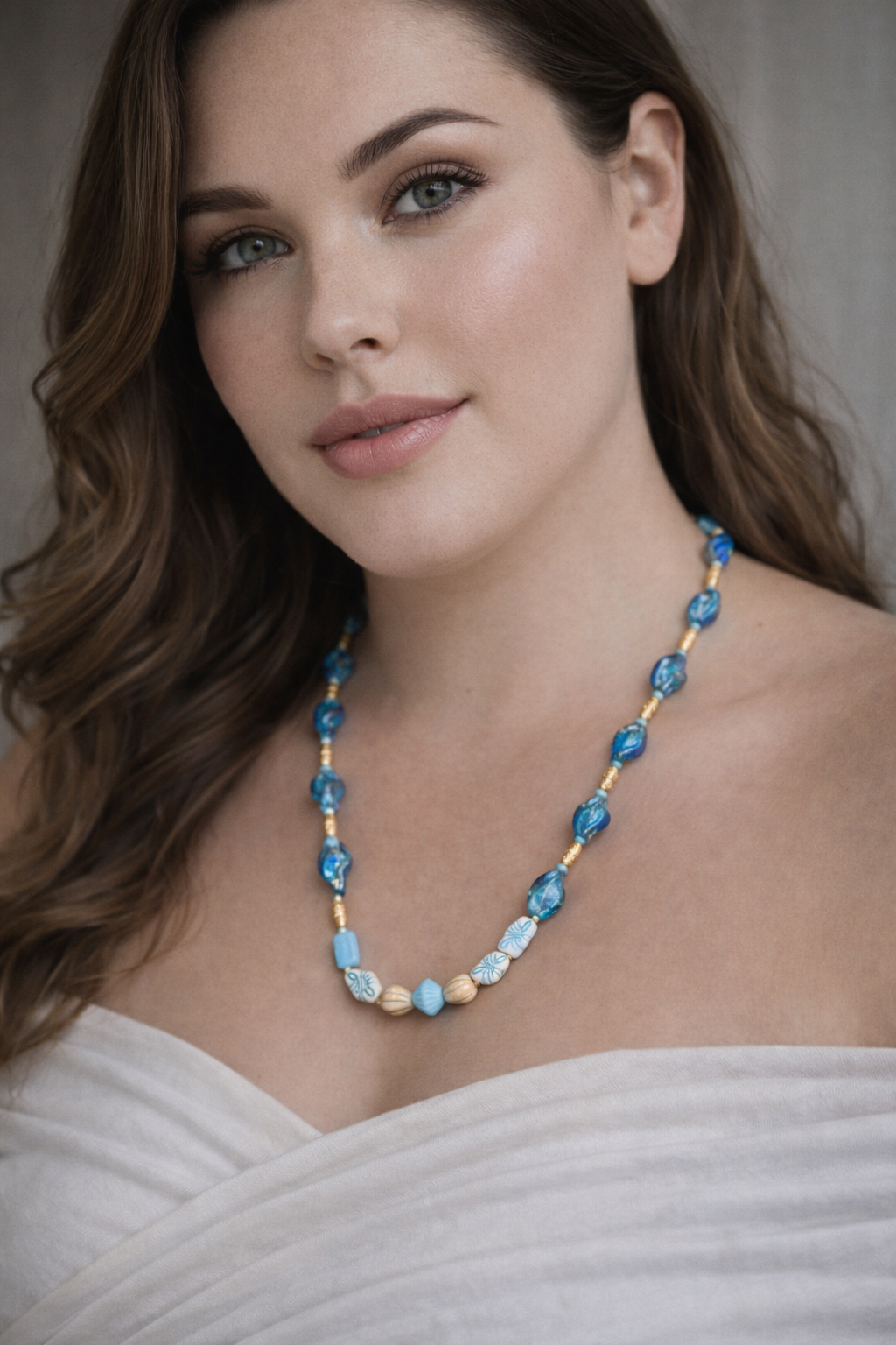 Czech Glass Necklace 22 Inch | Blue Glass Beaded Necklace | Handmade Statement Necklace | Coastal Jewelry | Gift for Her