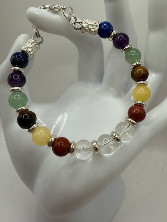 7 Chakra Gemstone Clasp Bracelet – 7.5” to 8” Adjustable | Healing Energy Bracelet | Reiki Jewelry | Chakra Balancing Crystals