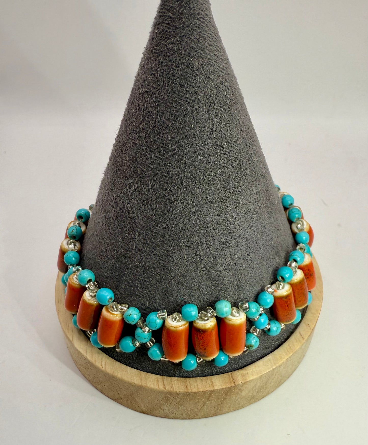 Handmade Turquoise Howlite & Terra Cotta Orange Ceramic Tube Beaded Bracelet – 7.5” Adjustable | Boho Southwest Jewelry