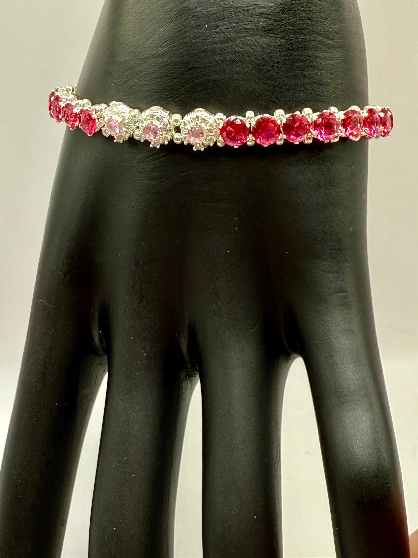 Pink Rhinestone Bracelet – 7.5” Adjustable Sparkle Tennis Bracelet, Hot Pink Crystal Jewelry, Glam Gift for Her