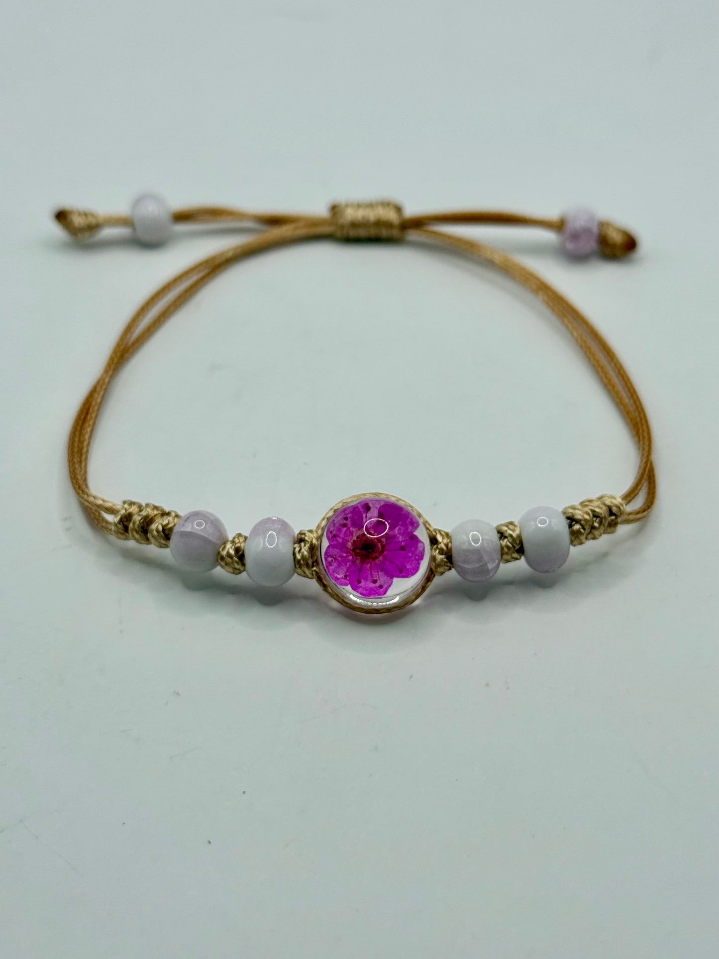 Adjustable Anklet or Bracelet with Purple Flower Charm | One Size Fits All Handmade Jewelry | Boho Chic Gift for Her