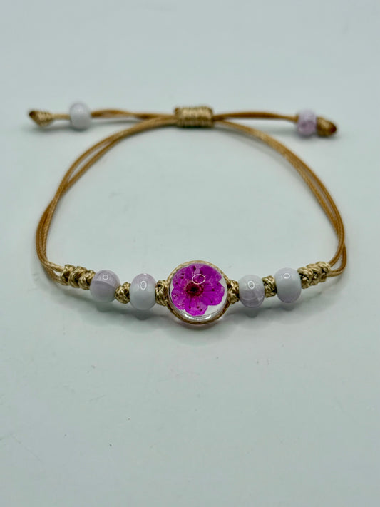 Adjustable Anklet or Bracelet with Purple Flower Charm | One Size Fits All Handmade Jewelry | Boho Chic Gift for Her