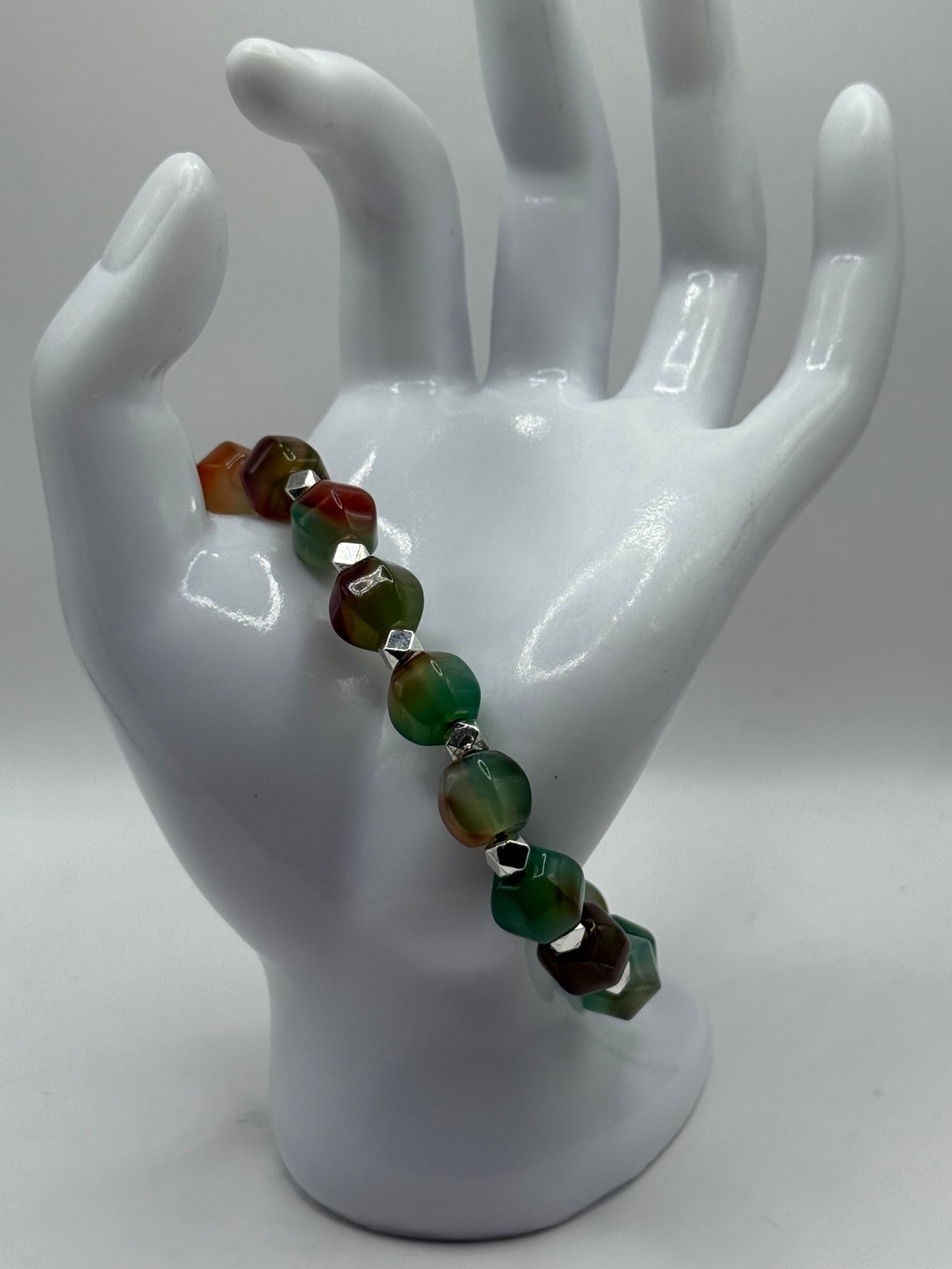 Peacock Agate Stretch Bracelet – 7.75” Gemstone Beaded Bracelet | Boho Chic Jewelry | Handmade Gift for Her