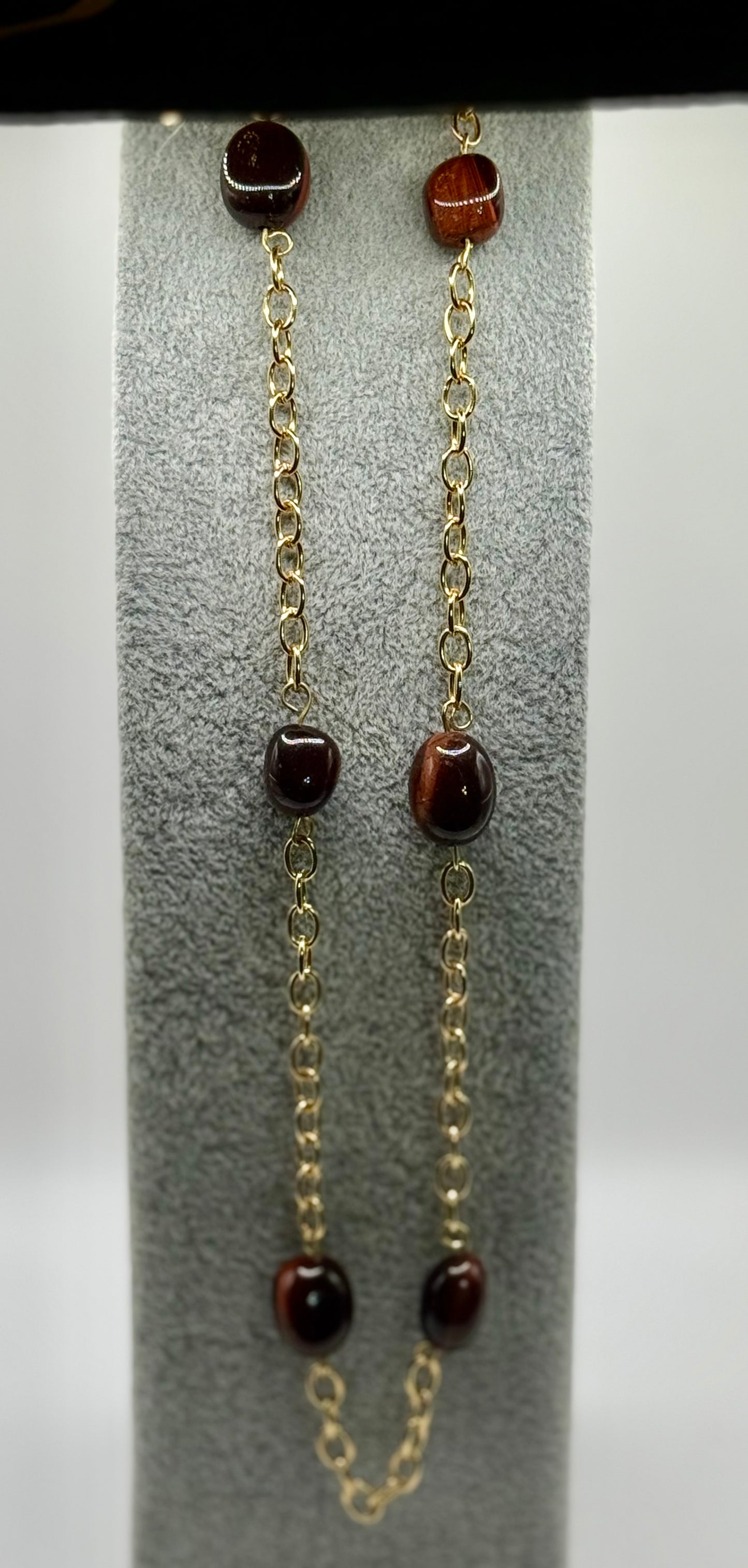 26” Tiger Eye Nugget Necklace with 8” Matching Bracelet | Gold Tone Chain Set | Handmade Gemstone Jewelry by LuckyCharm Boutique TX