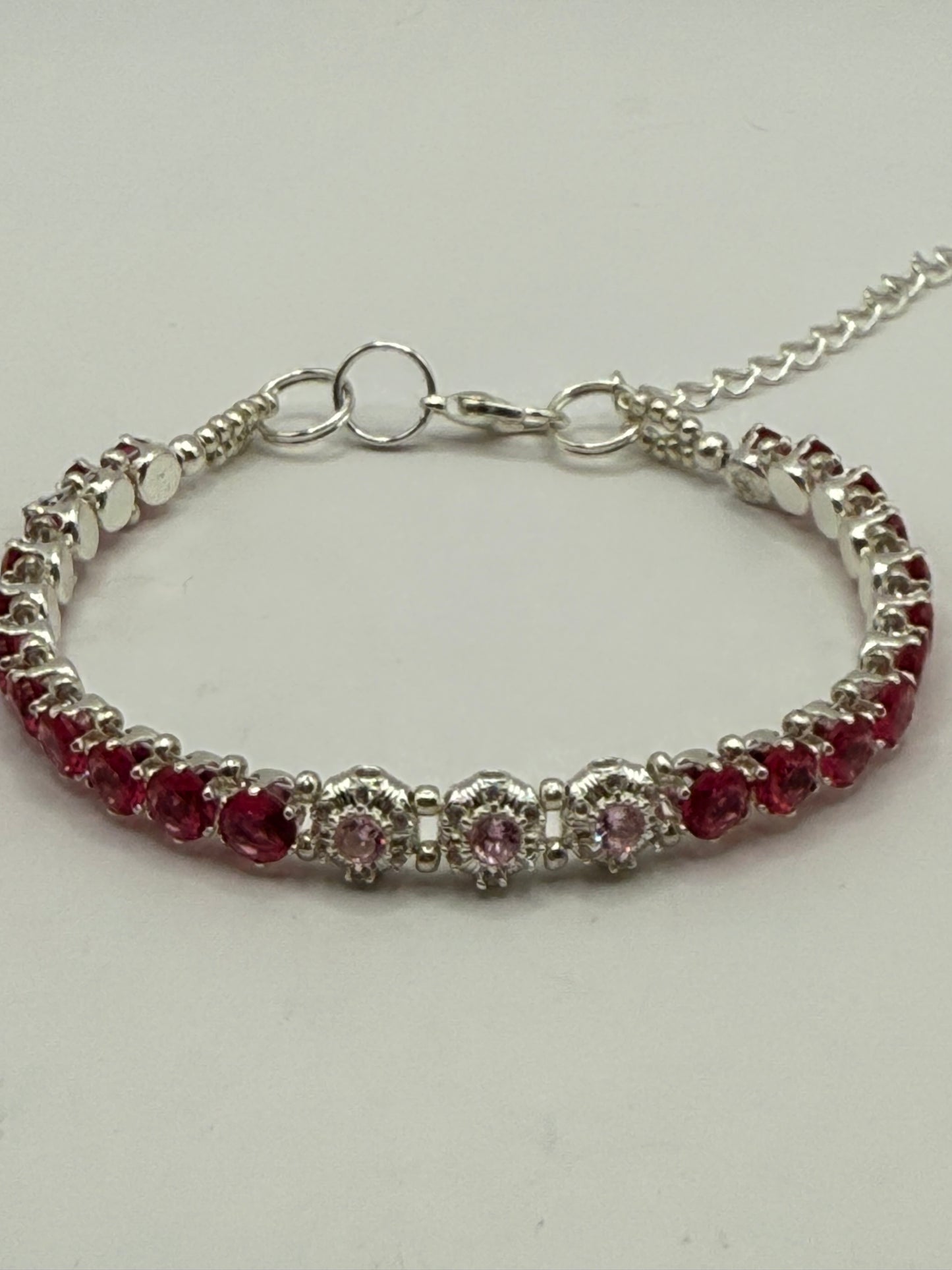 Pink Rhinestone Bracelet – 7.5” Adjustable Sparkle Tennis Bracelet, Hot Pink Crystal Jewelry, Glam Gift for Her