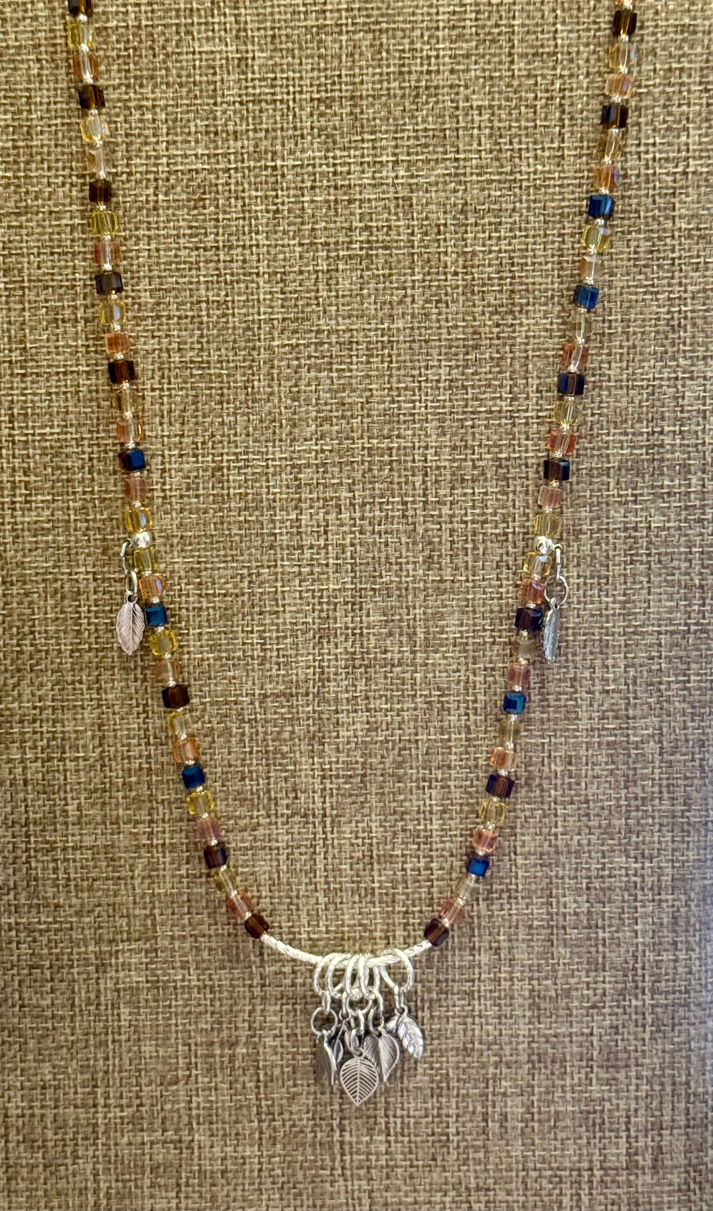 Autumn Jewelry Set – 20” Necklace, 8” Bracelet & Earrings | Fall Leaf Charm Beaded Set | Handmade Gift for Her